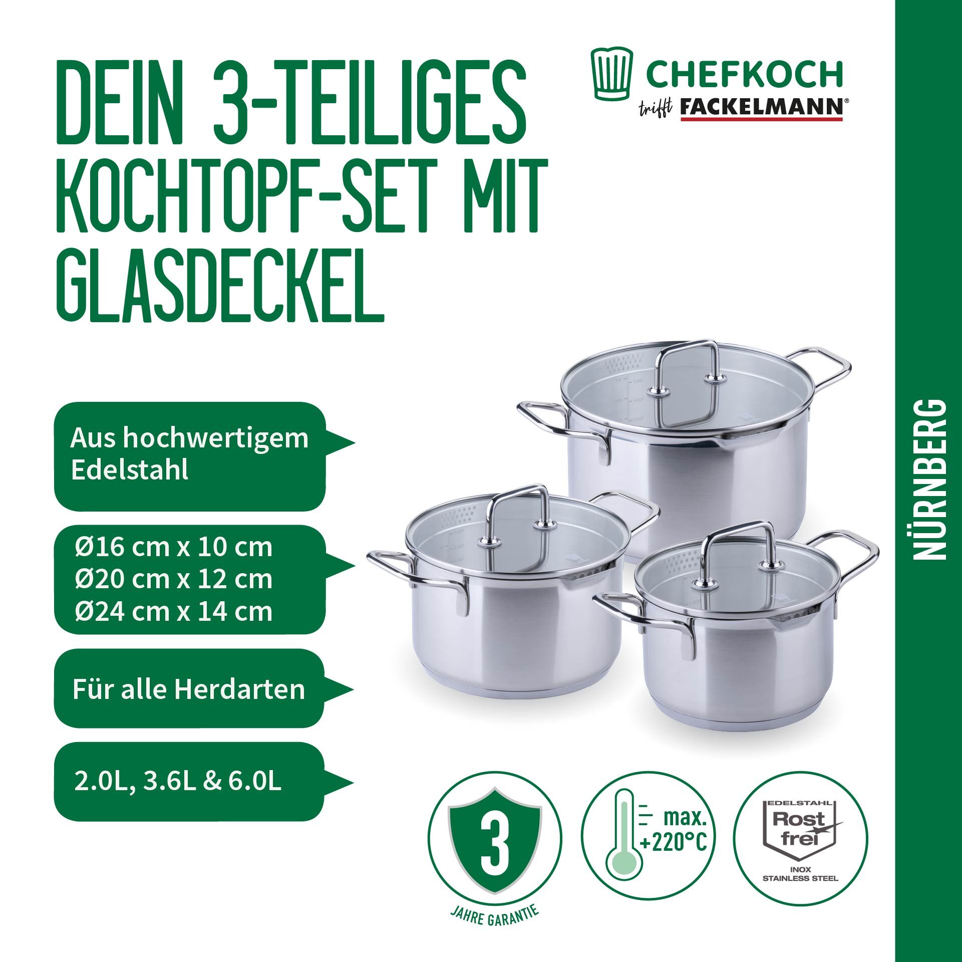 Topfset "Nürnberg", Ø16/20/24cm, 6tlg.