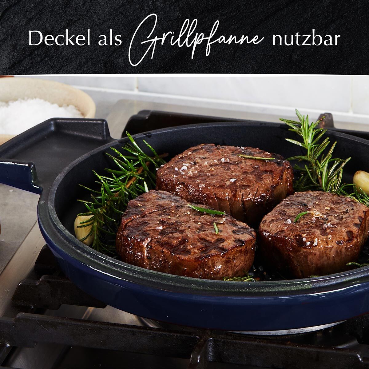Cocotte mit Grilldeckel, 28cm, Gusseisen, blau Cocotte mit Grilldeckel, 28cm, Gusseisen, blau