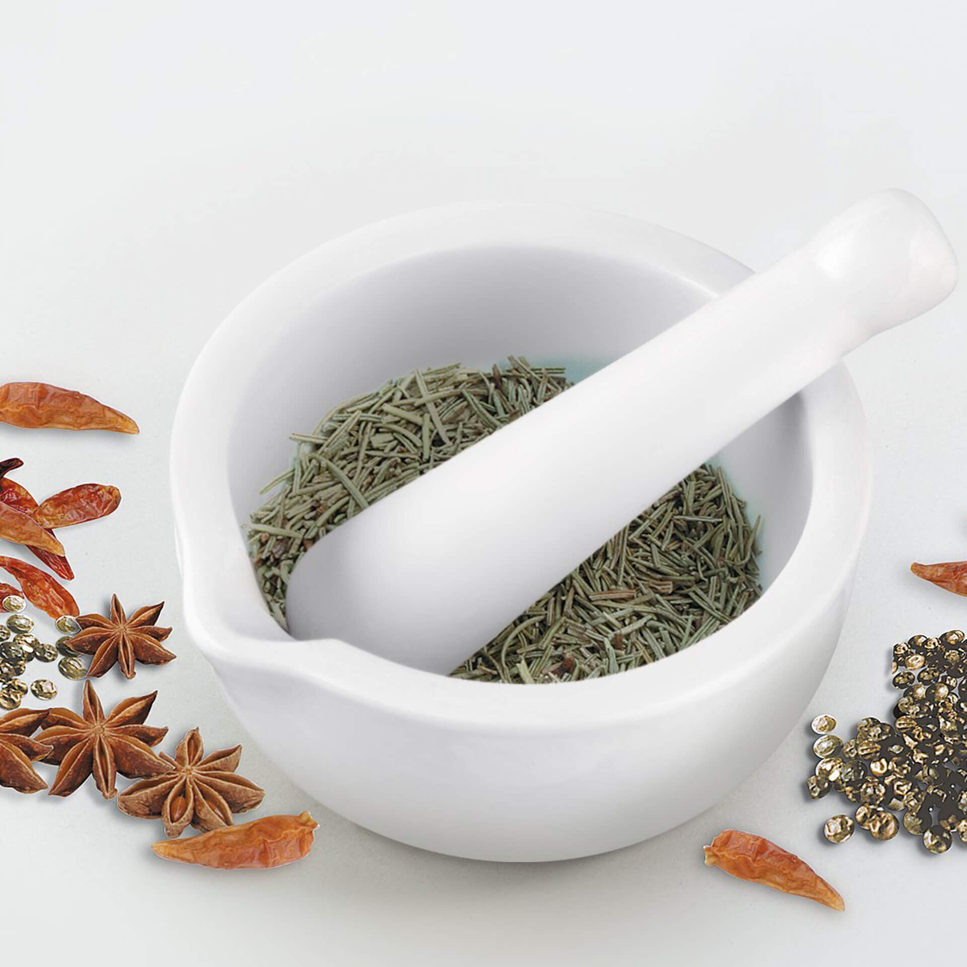 Mörser + Stößel, 12x6,5cm, Porzellan