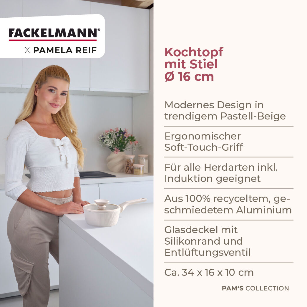 Pamela Reif Stielkasserolle mit Deckel Shell, Ø16cm