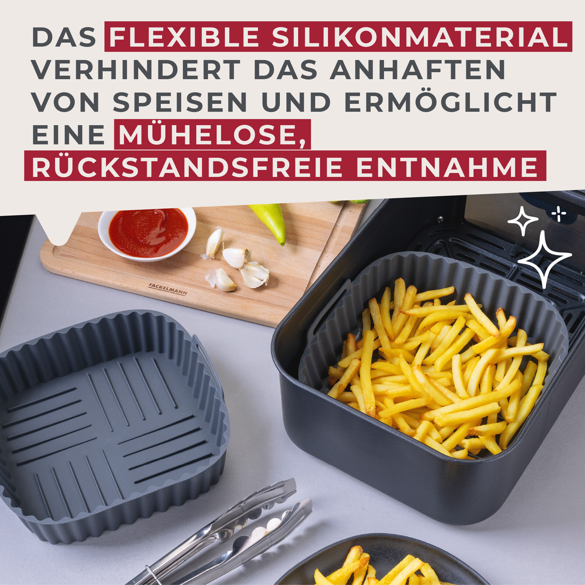 Silikonform für Heißluftfritteuse eckig, 19x19x5cm