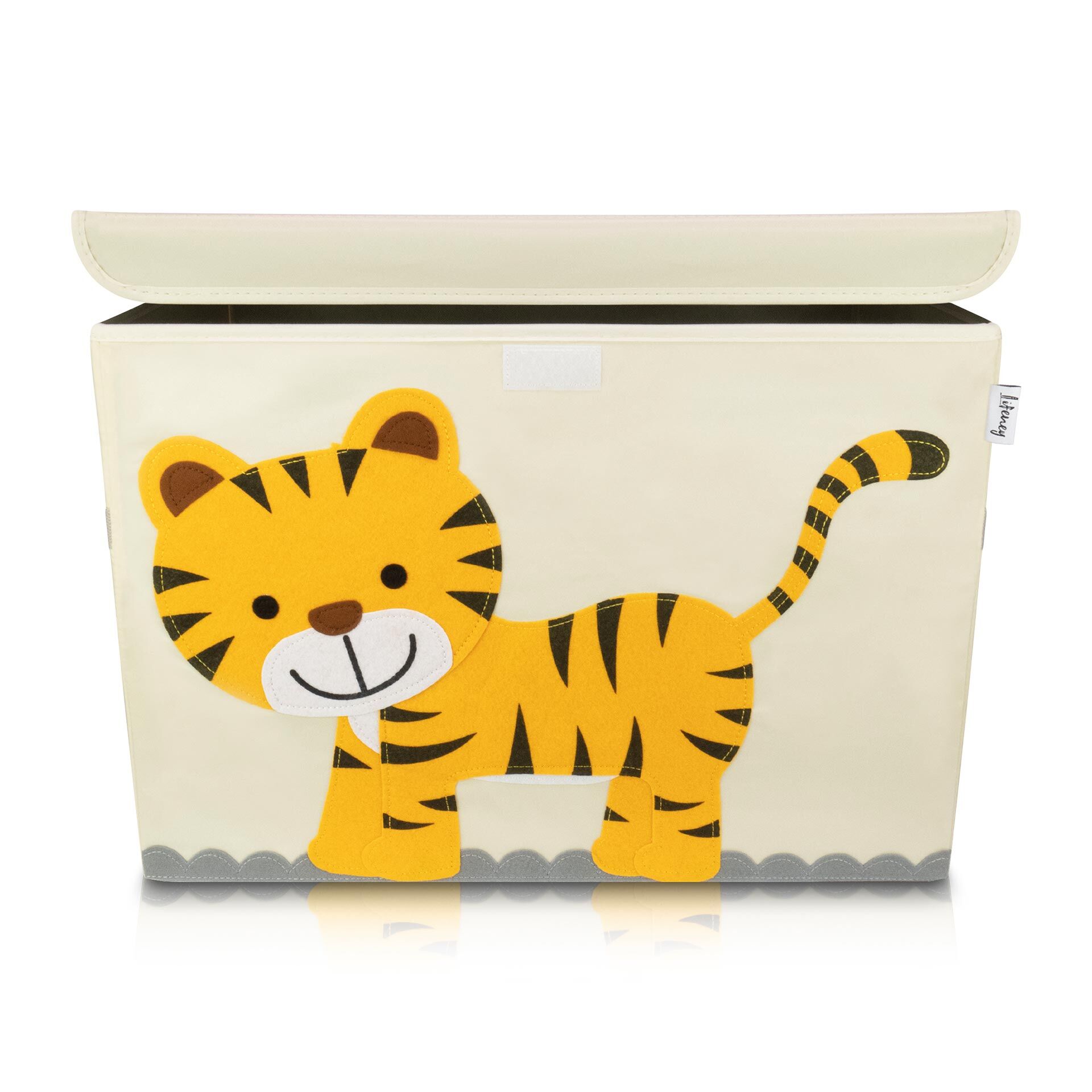 Aufbewahrungsbox mit Deckel, Tiger, beige, groß, 51x36x36cm