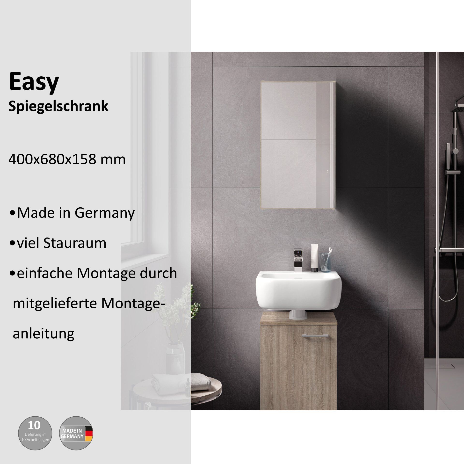 Spiegelschrank Easy, 40cm, Eiche