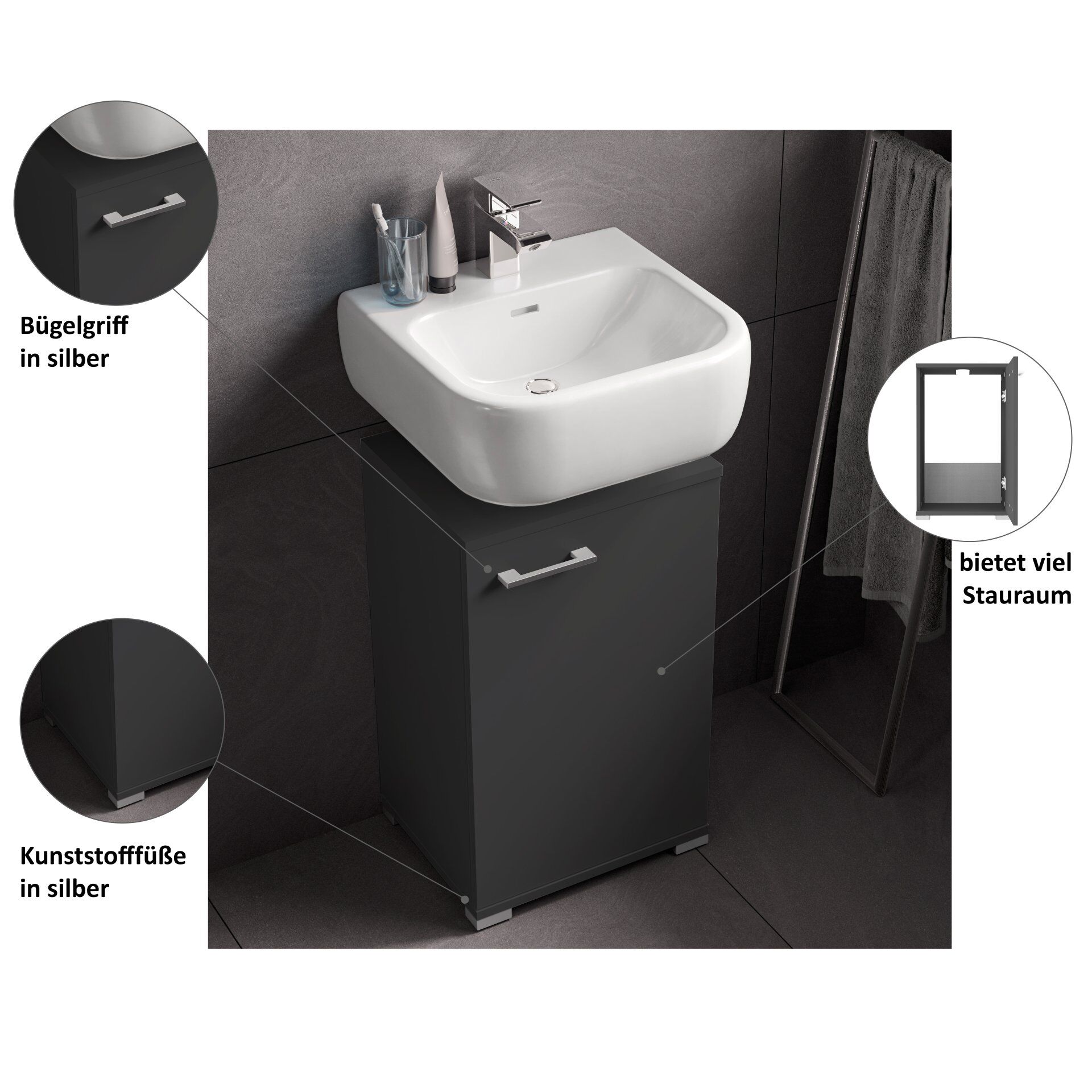 Waschbeckenunterschrank Easy, 40cm, Anthrazit, stehend