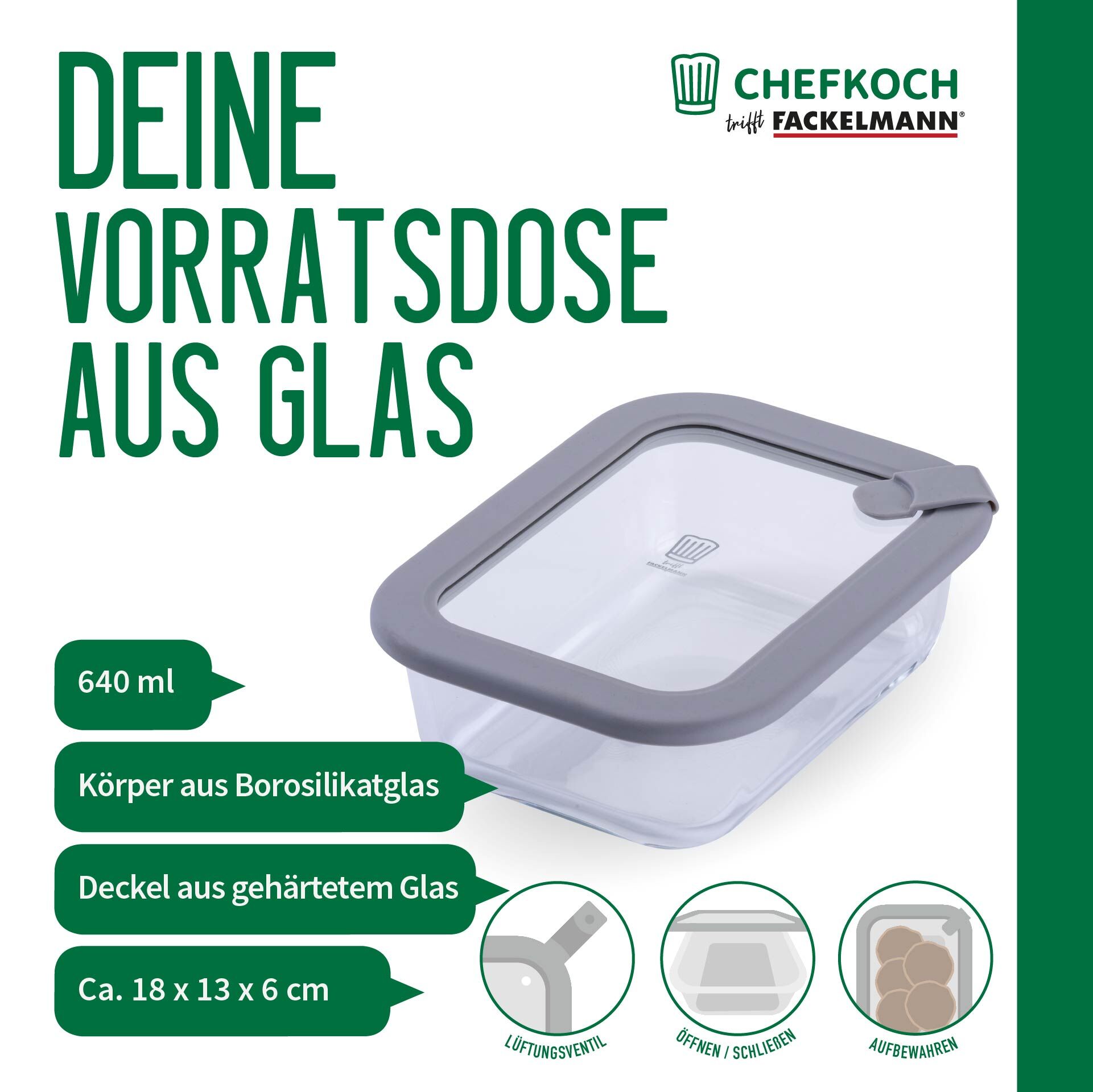 Vorratsdose Glas, eckig, 640ml