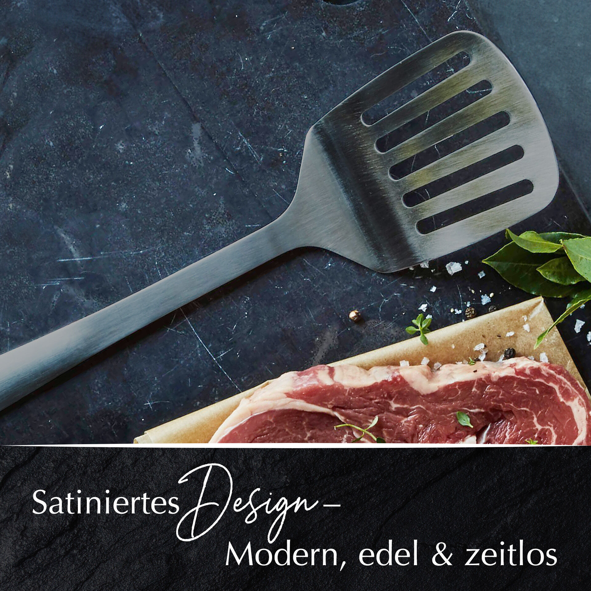 Pfannenwender mit Schlitzen Satin, schwarz, Edelstahl