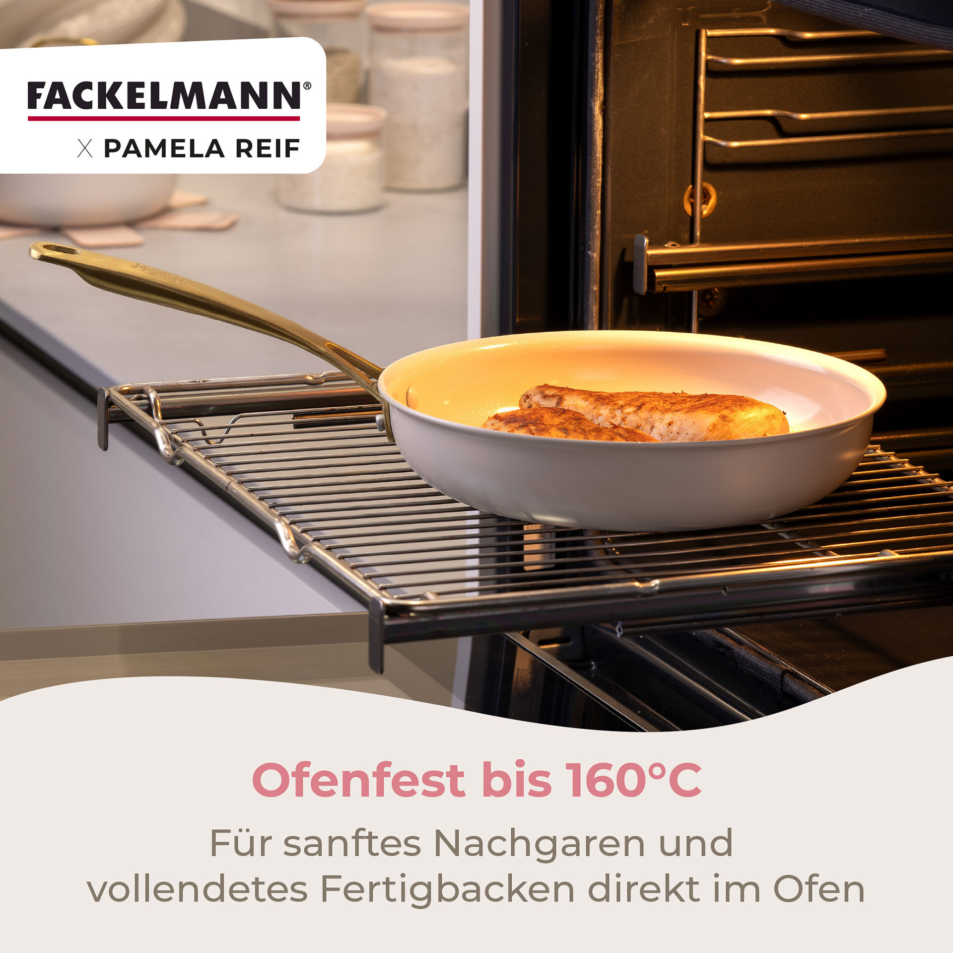 Pamela Reif Bratpfannen-Set Signature, Keramik, Gold-Griff, Ø24+28cm