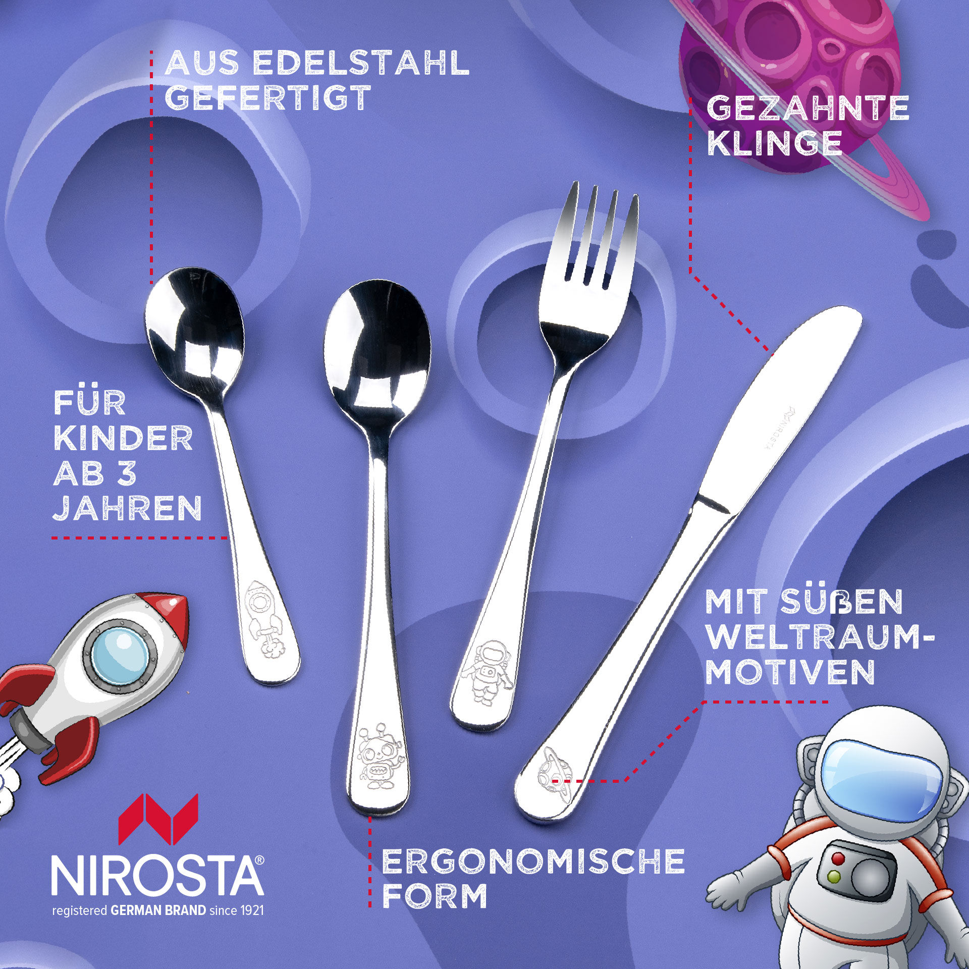 Kinderbesteck-Set "Weltall", 4-teilig