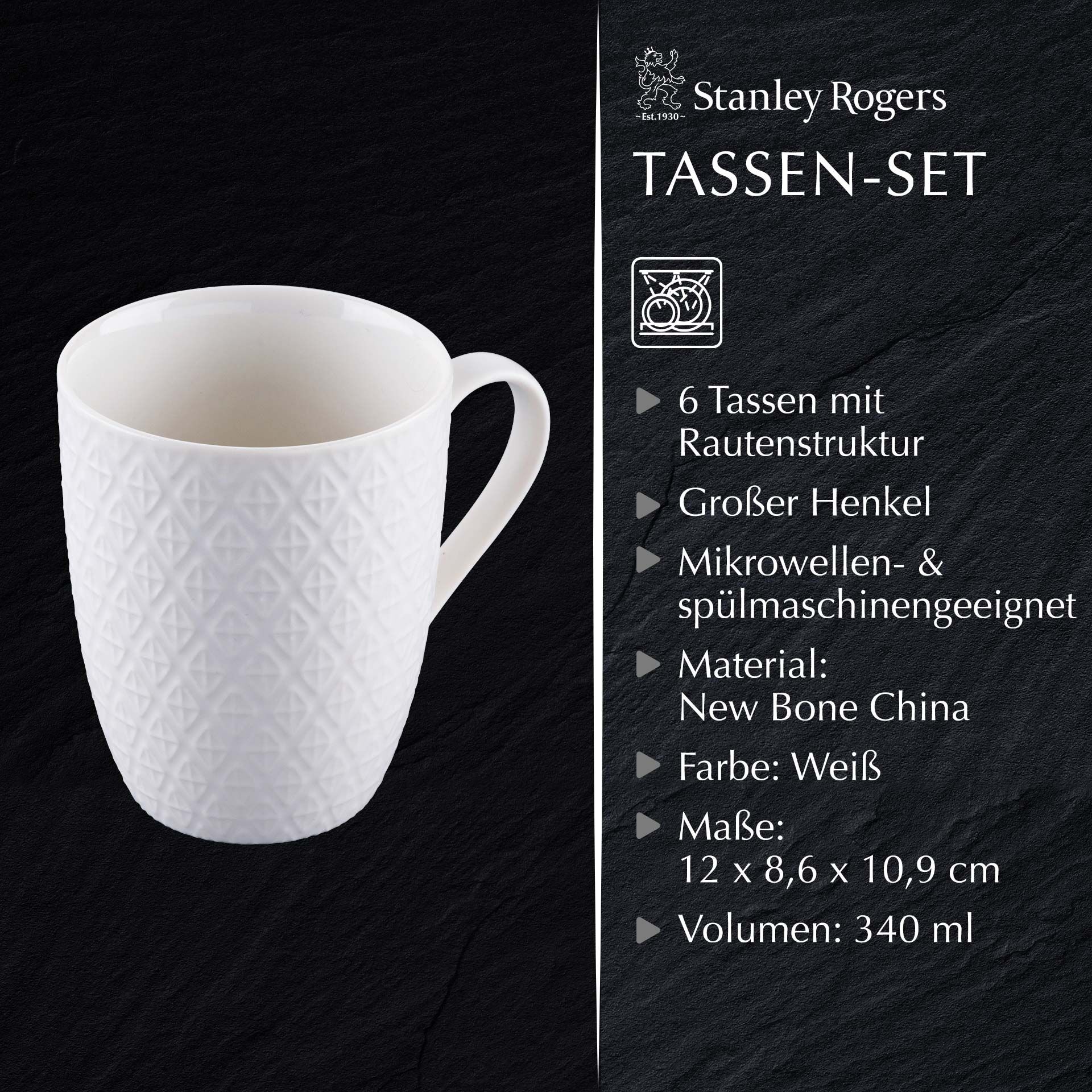 Tassen weiß, 340ml, 6er Set