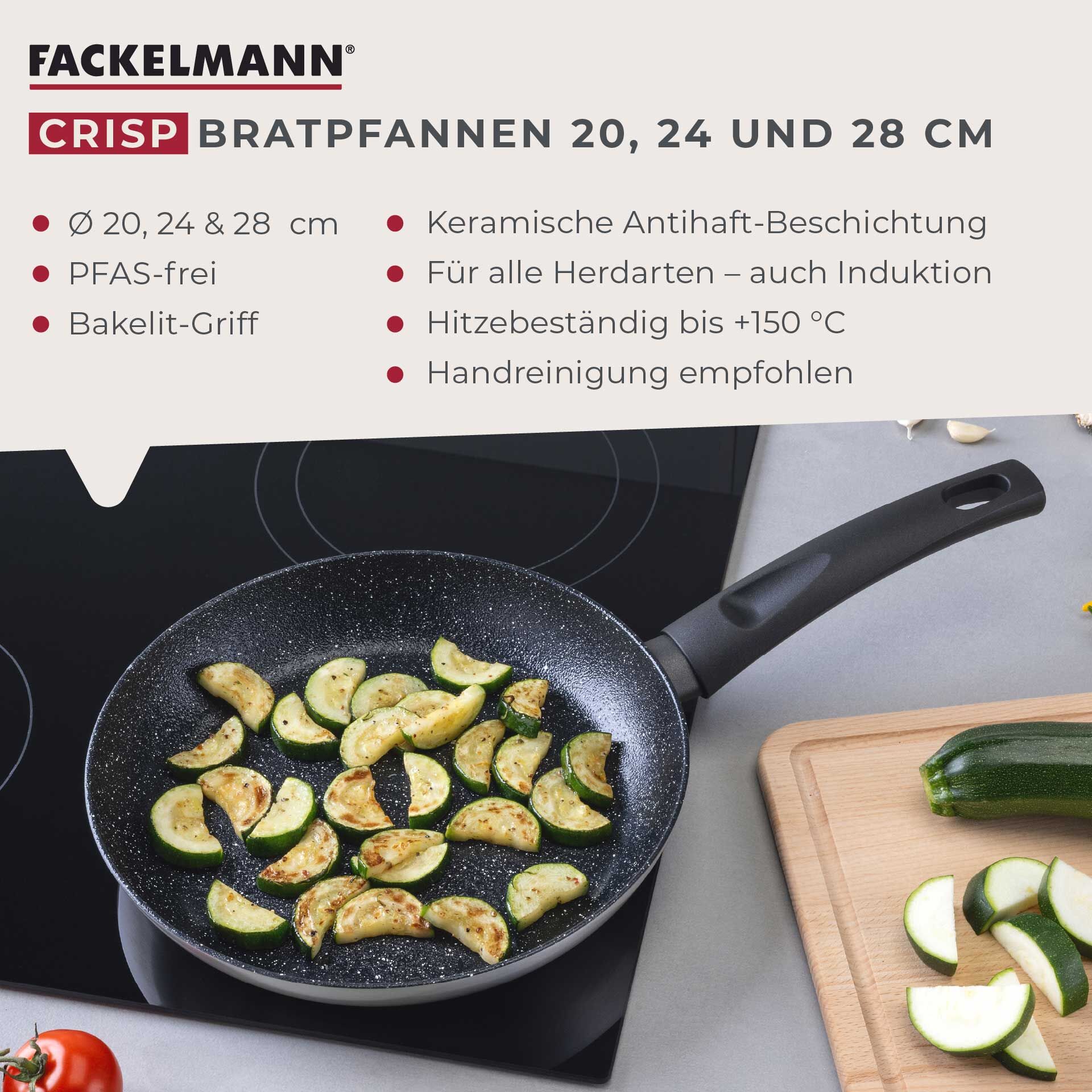 Bratpfannen-Set "Crisp", Keramik, antihaft, Ø20/24/28cm, 3-tlg.
