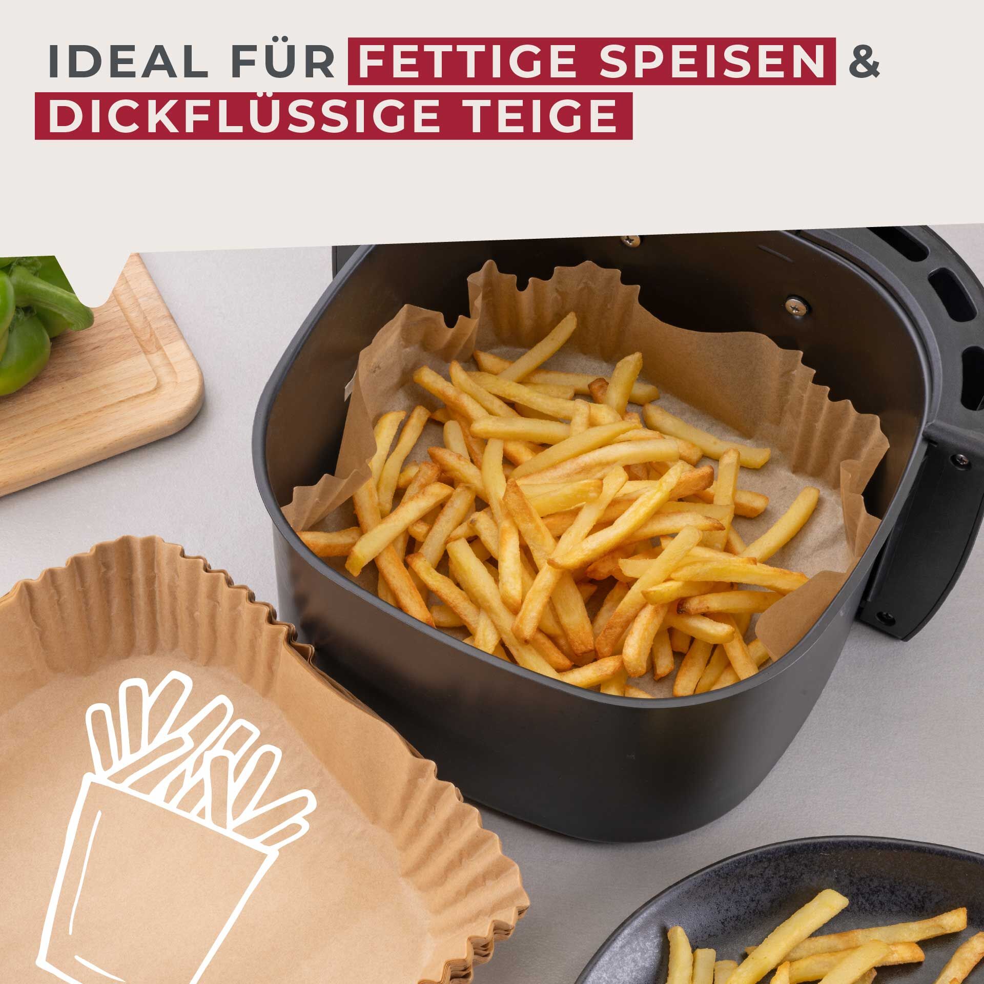 Backpapier für Heißluftfritteuse eckig, 20cm, 50 Stk.