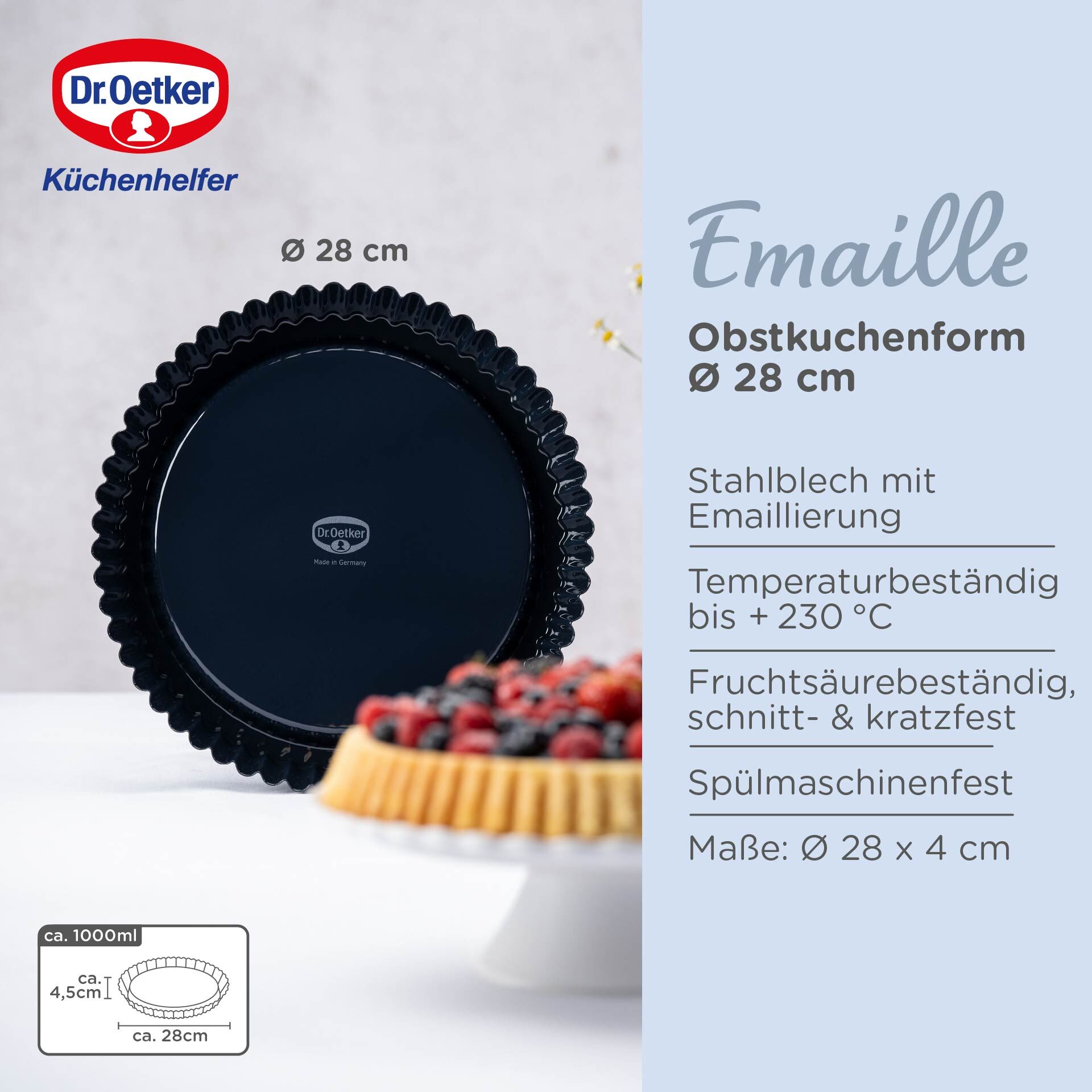 Obstkuchenform Back-Liebe Emaille, Ø28cm