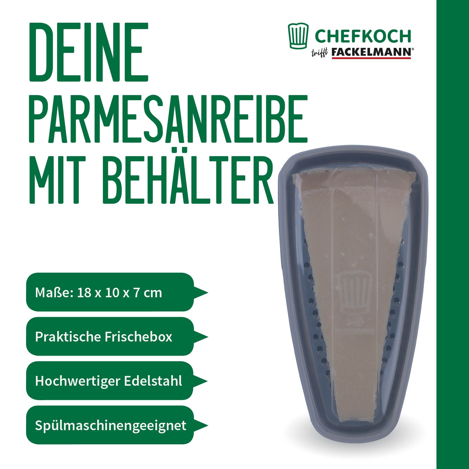 Parmesanreibe mit Behälter, 3-teilig