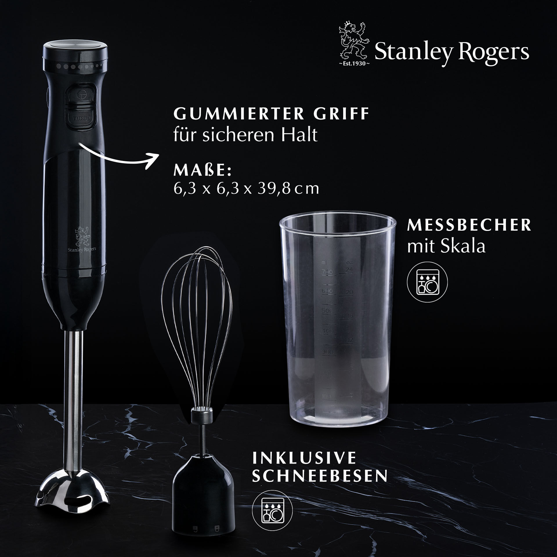 Stabmixer 4-teilig, Edelstahl, 600W