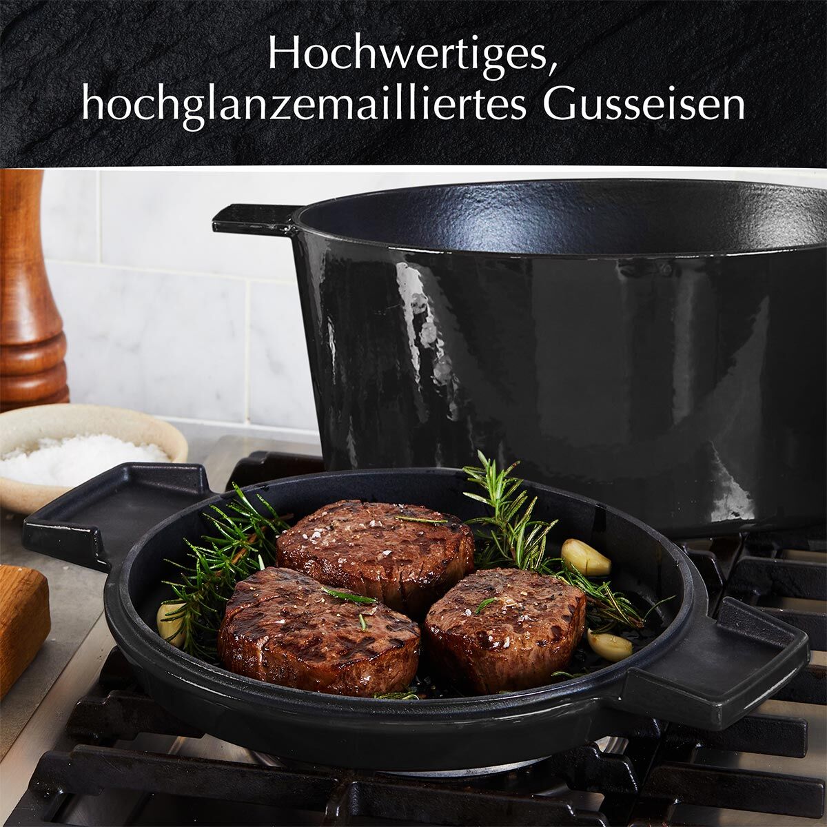 Cocotte mit Grilldeckel, 28cm, Gusseisen, schwarz Cocotte mit Grilldeckel, 28cm, Gusseisen, schwarz