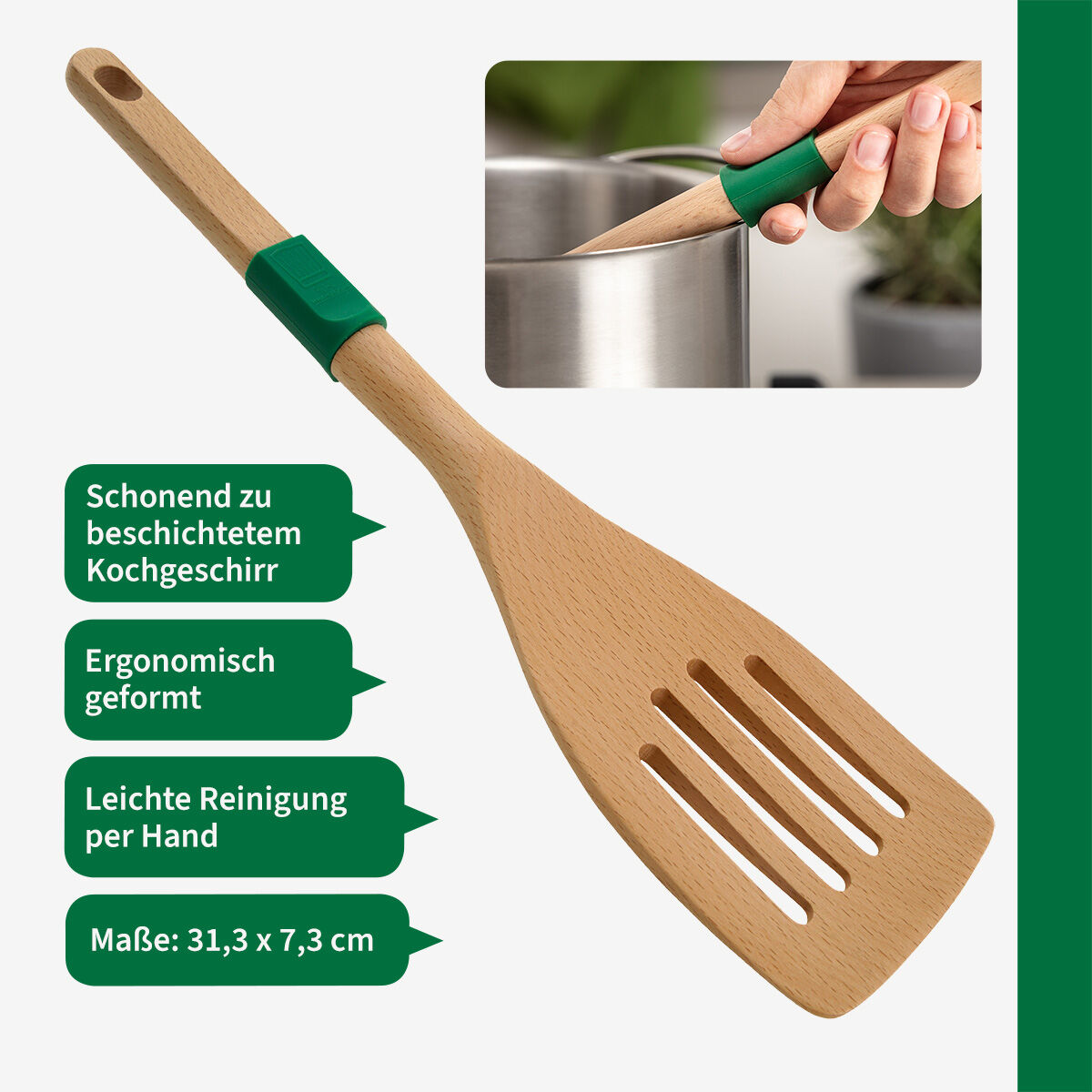 Pfannenwender mit Schlitzen Wien, 31cm, Buche