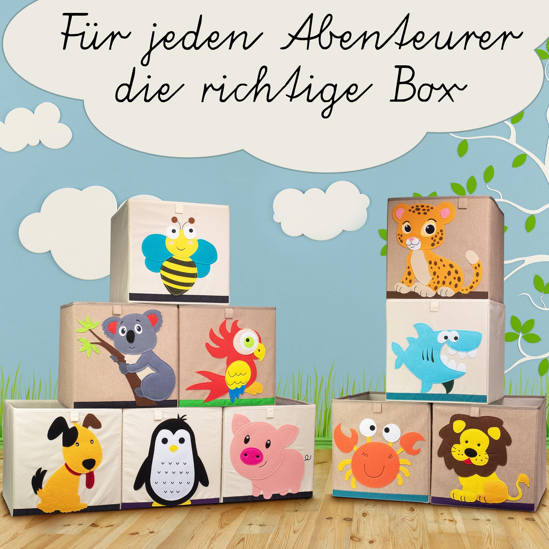Aufbewahrungsbox Tiger, beige, 33x33x33cm