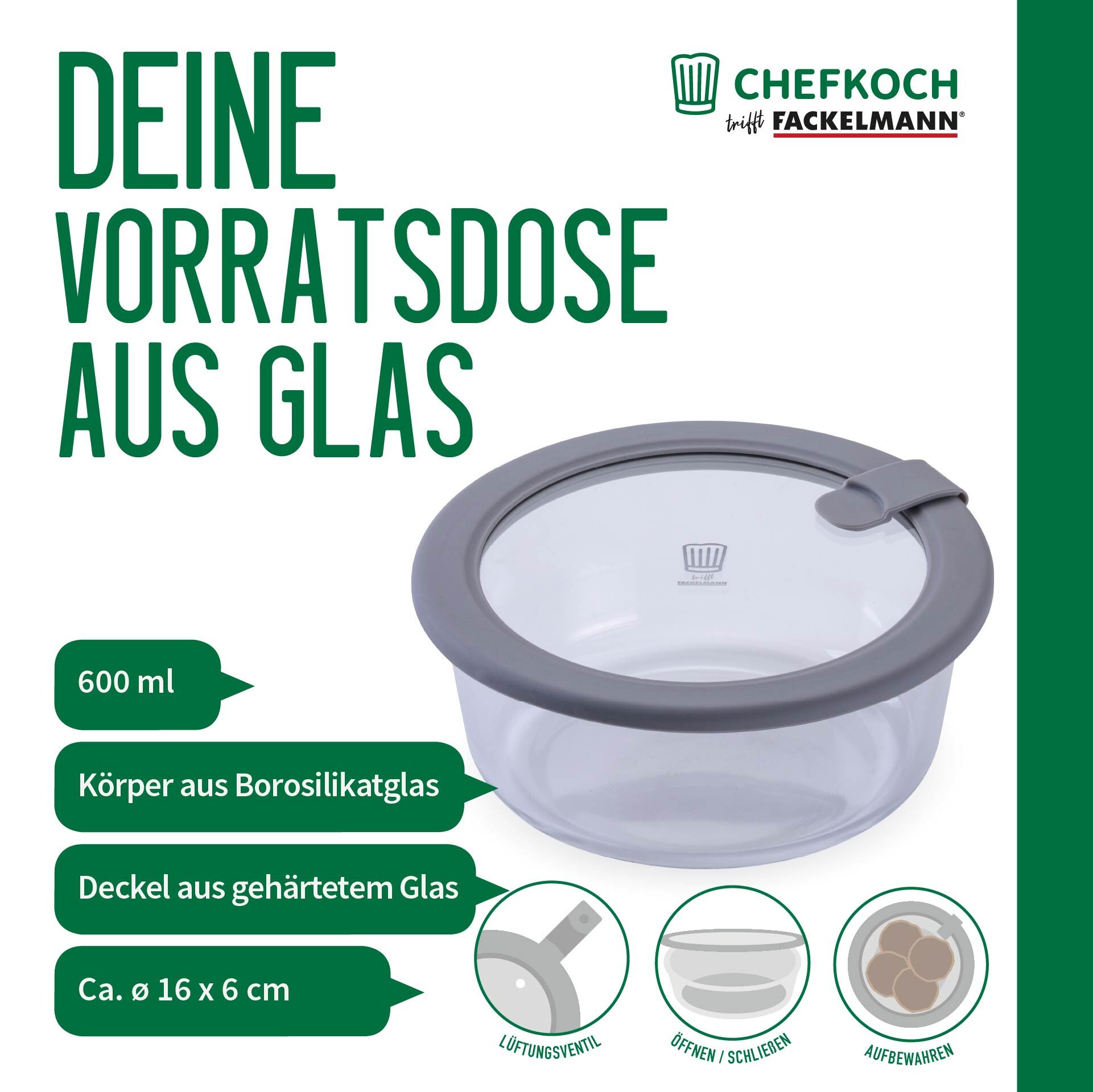 Vorratsdose Glas, rund, 600ml