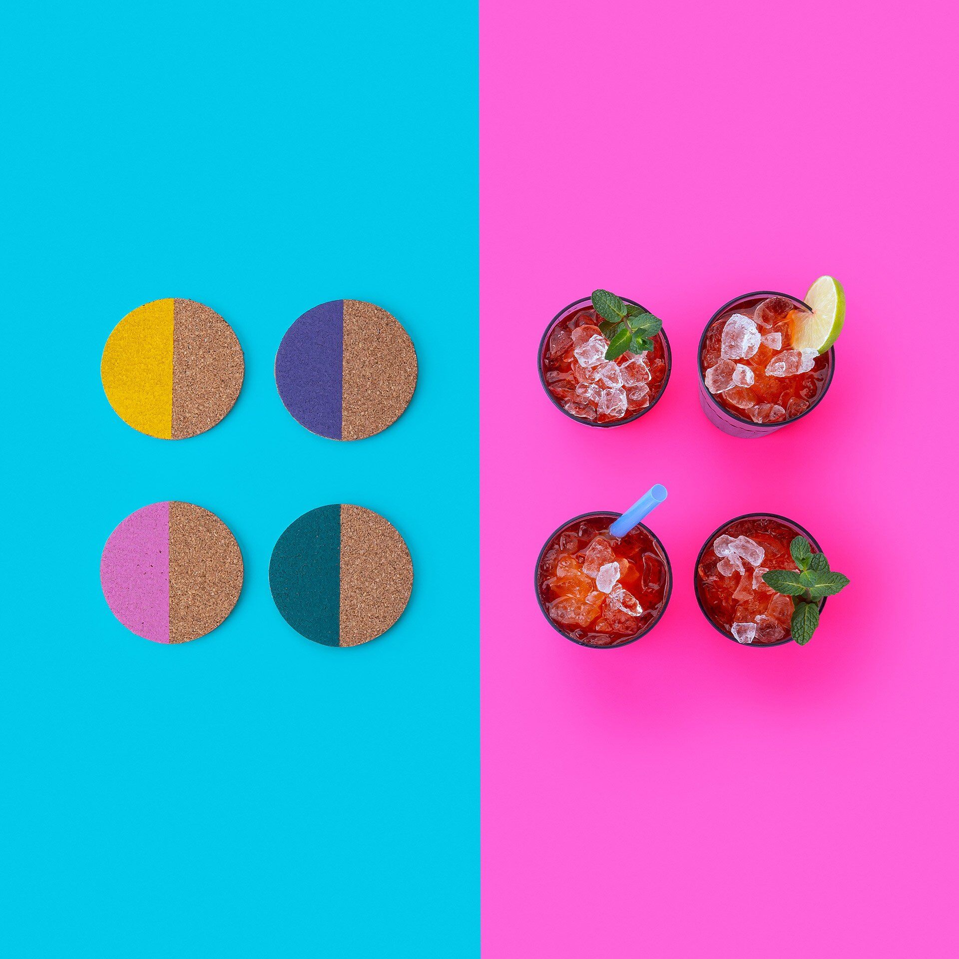 Korkuntersetzer Urban Oasis, 4-teilig, bunt