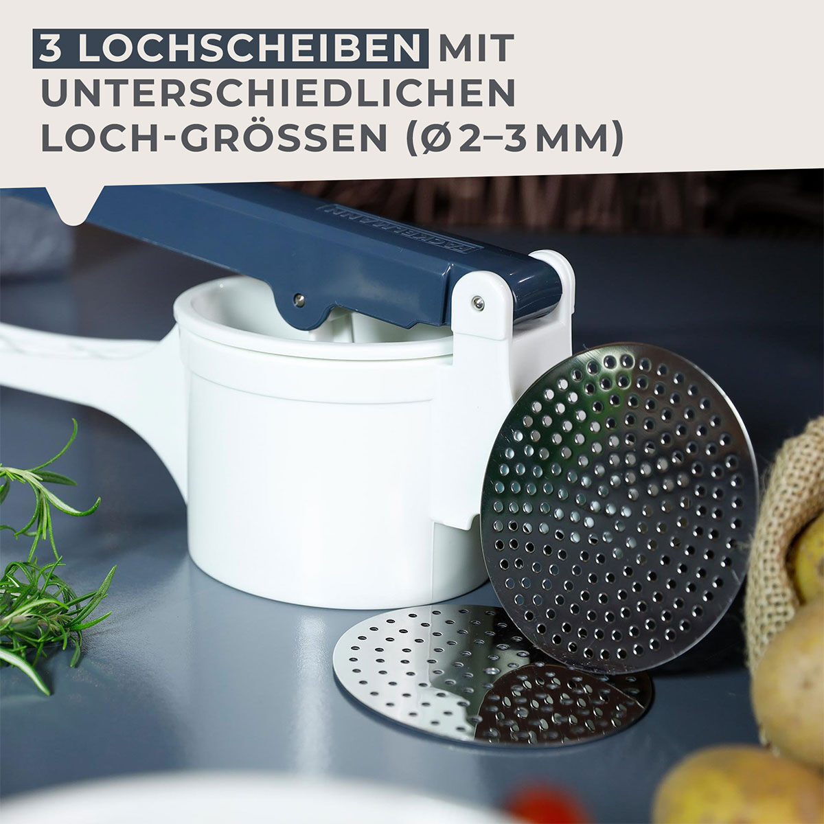 Spätzlepresse mit 3 Lochscheiben #easyprepare, 4-teilig