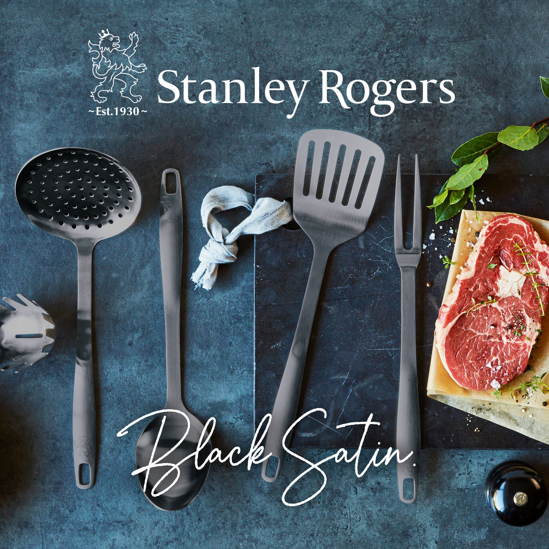 Servierlöffel Satin, schwarz, Edelstahl