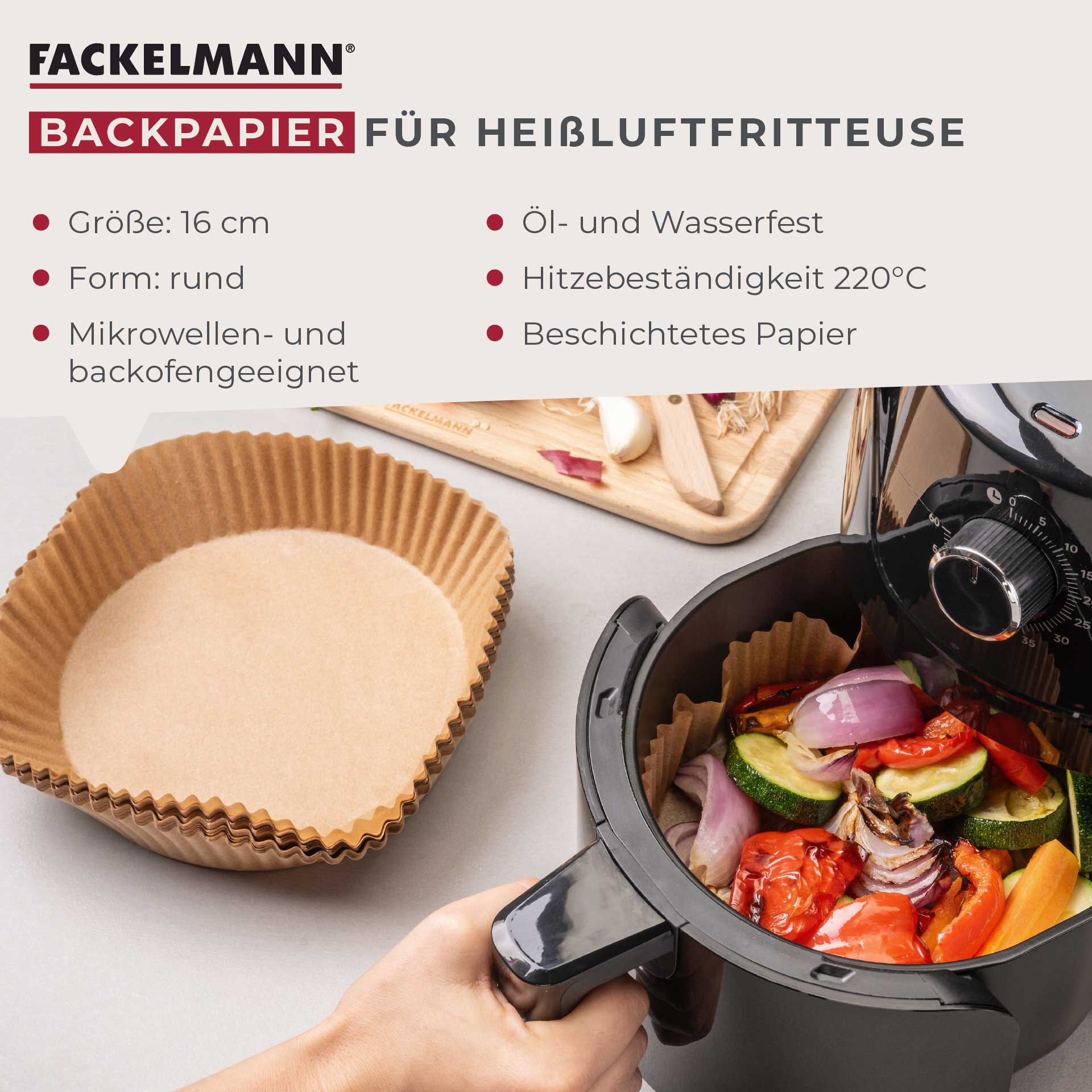 Backpapier für Heißluftfritteuse, rund, 16x16x4,5cm, 40 Stk.