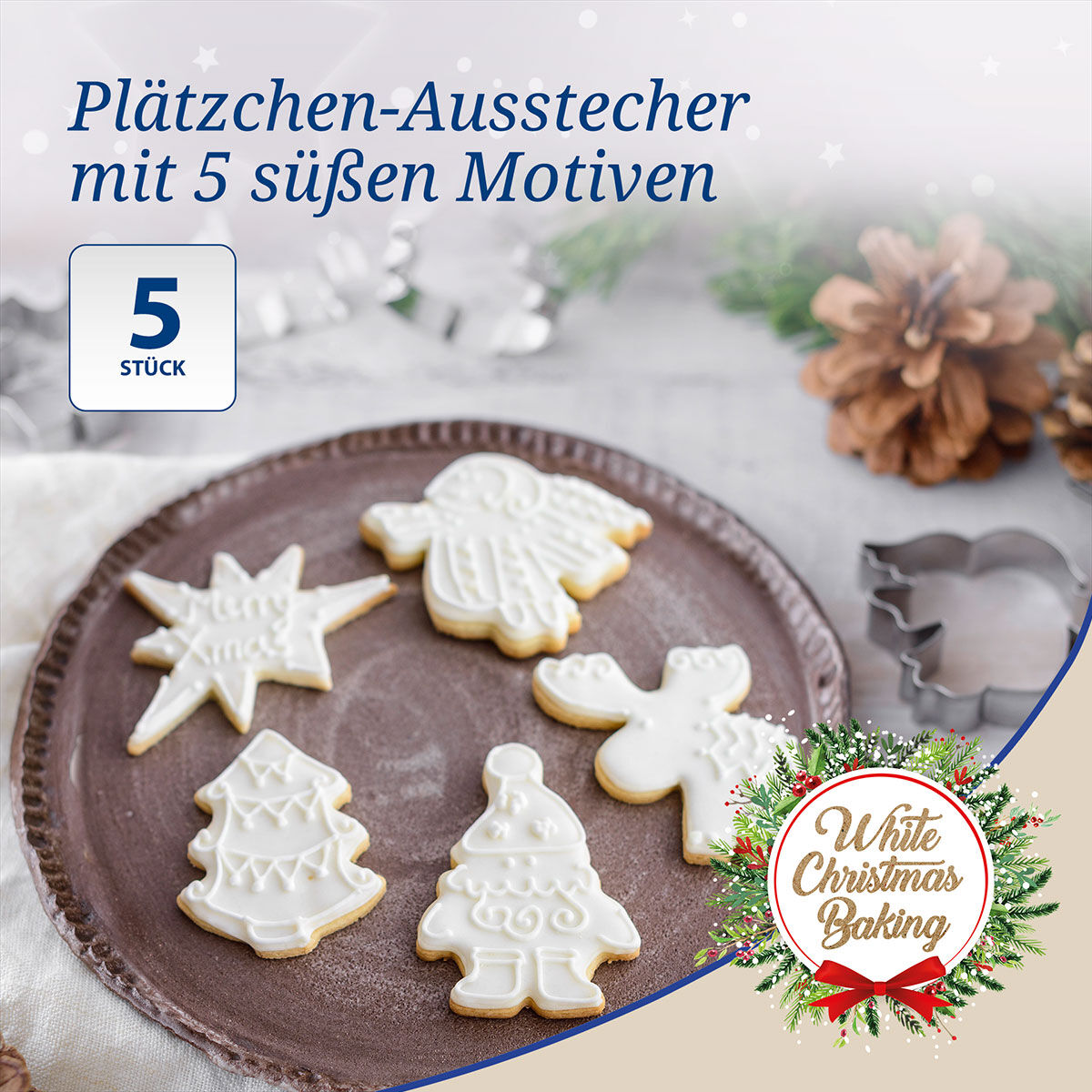 Ausstecher Weihnachten White Christmas Baking, 5-teilig