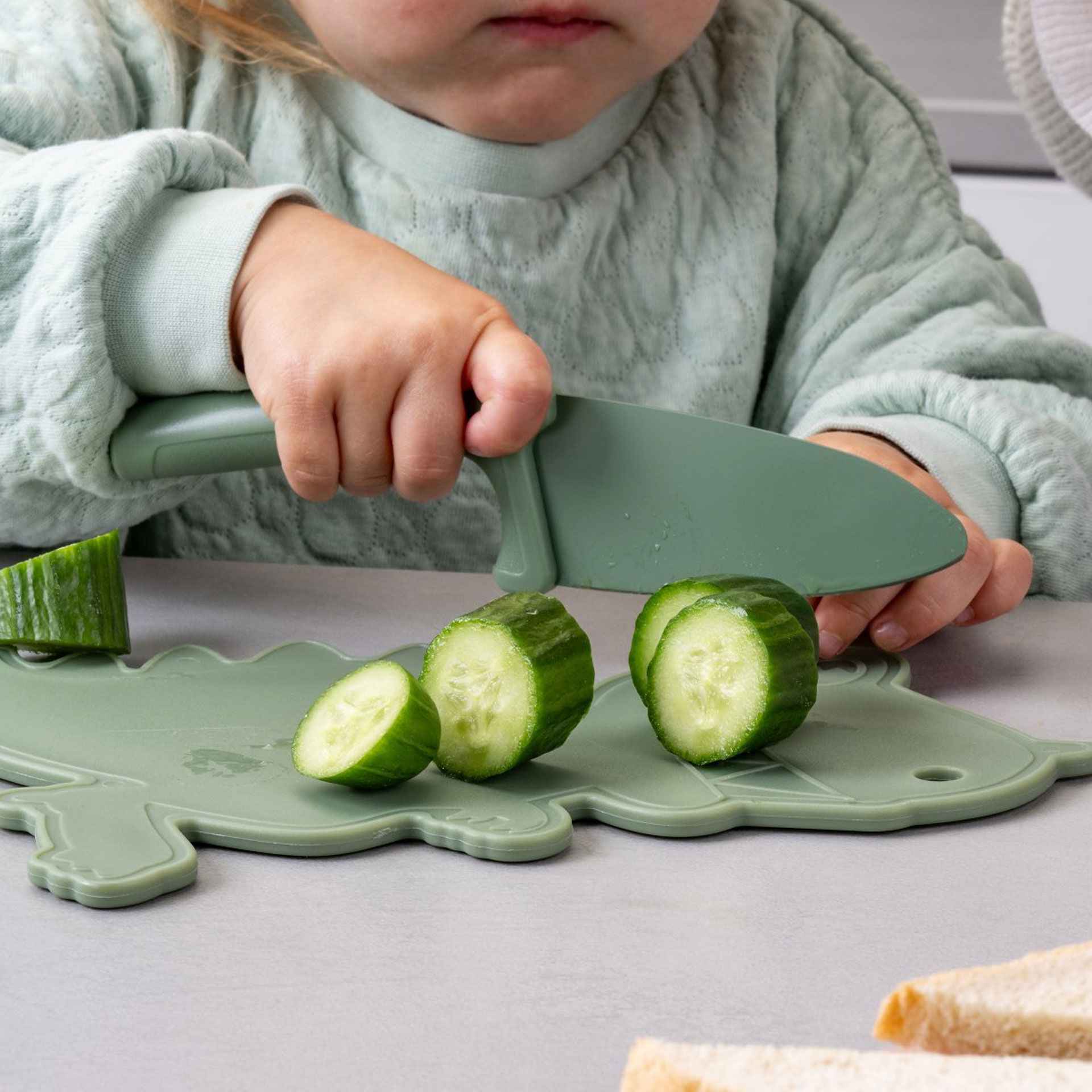 Kinderkochmesser mit Klingenschutz Mini Cooking, Dino, 2-tlg.
