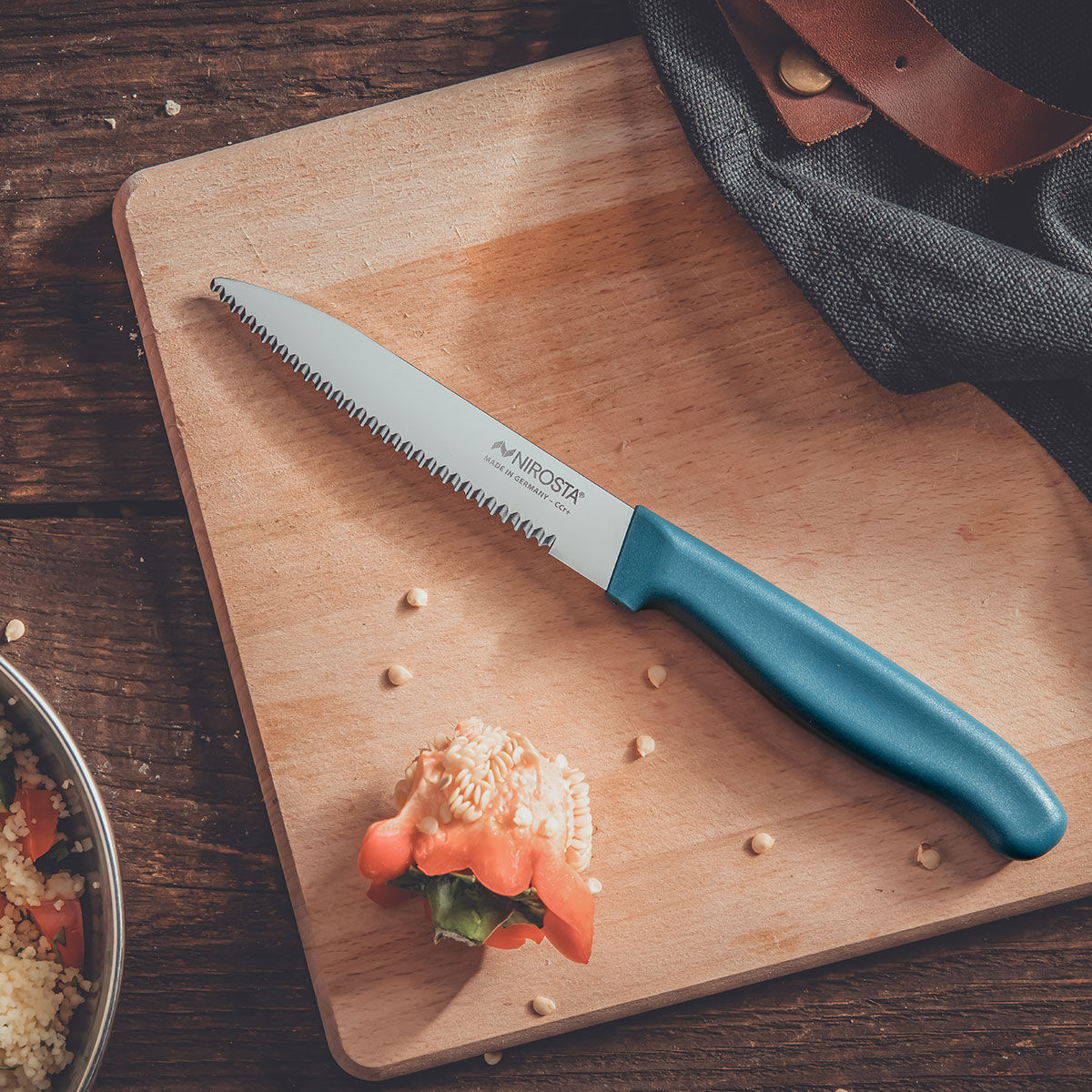 Küchenmesser gezahnt Elemental, 10cm Klinge, blau