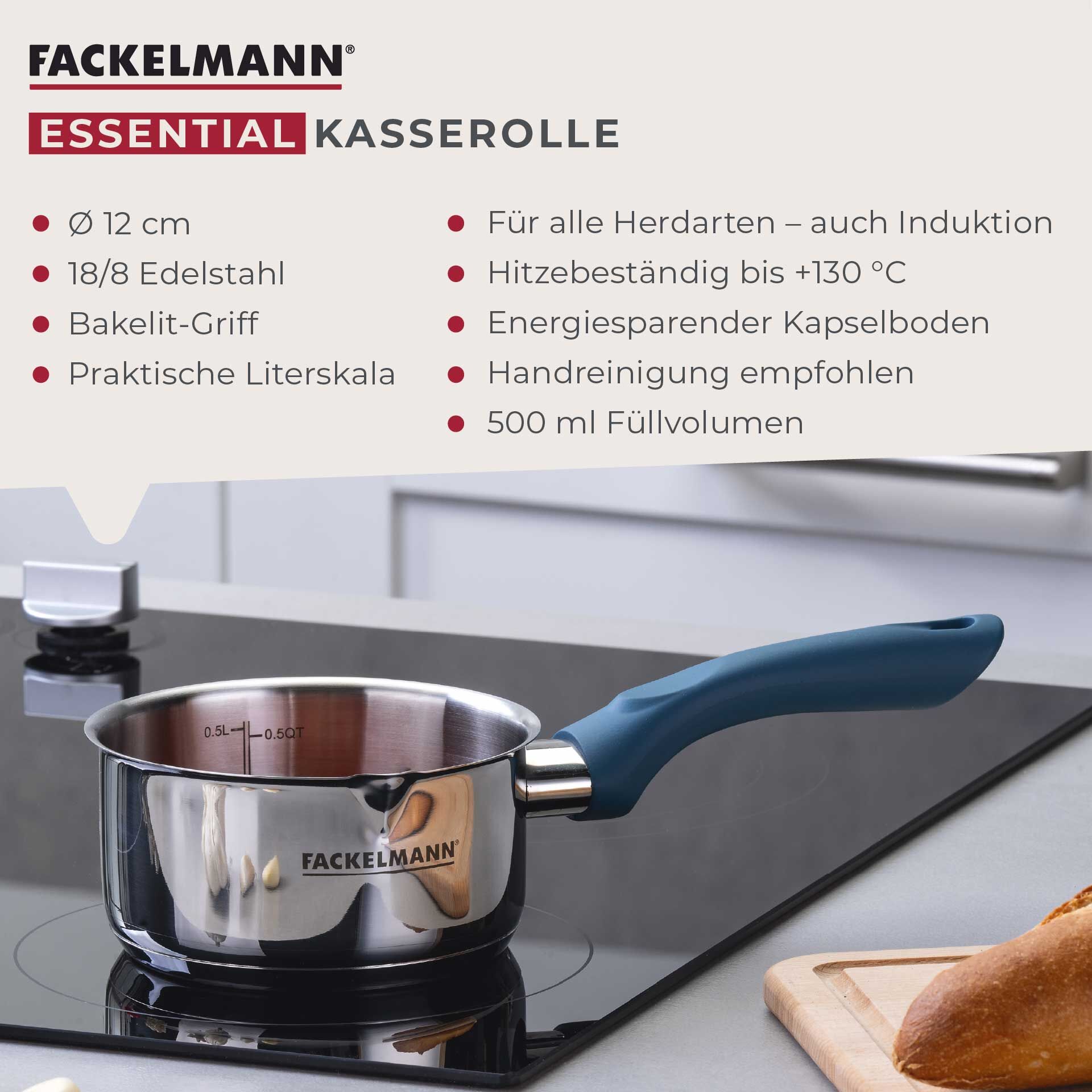 Stielkasserolle Essential, Ø12cm, blau