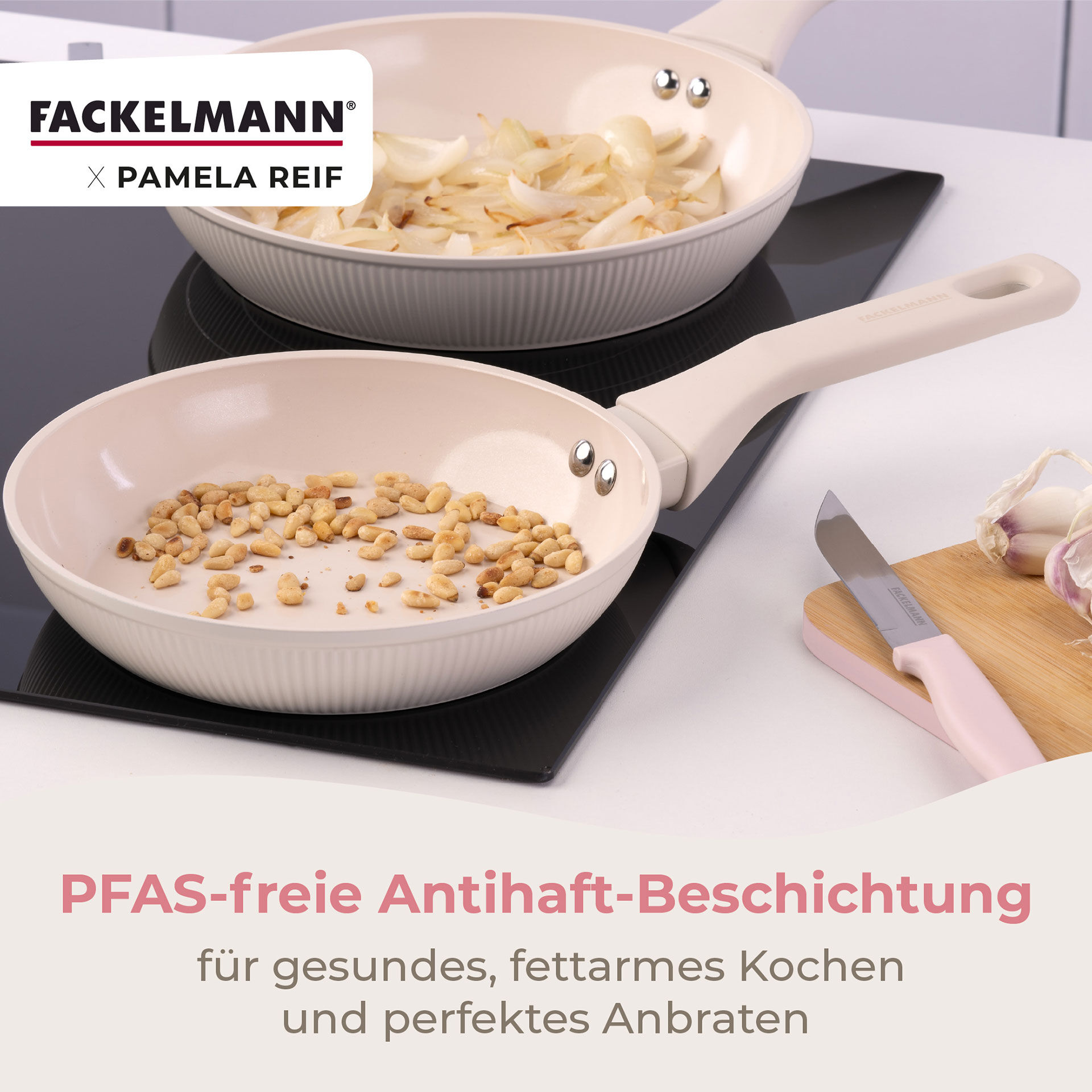 Pamela Reif Bratpfannen-Set, Keramik, Soft-Touch-Griff, 3-tlg.