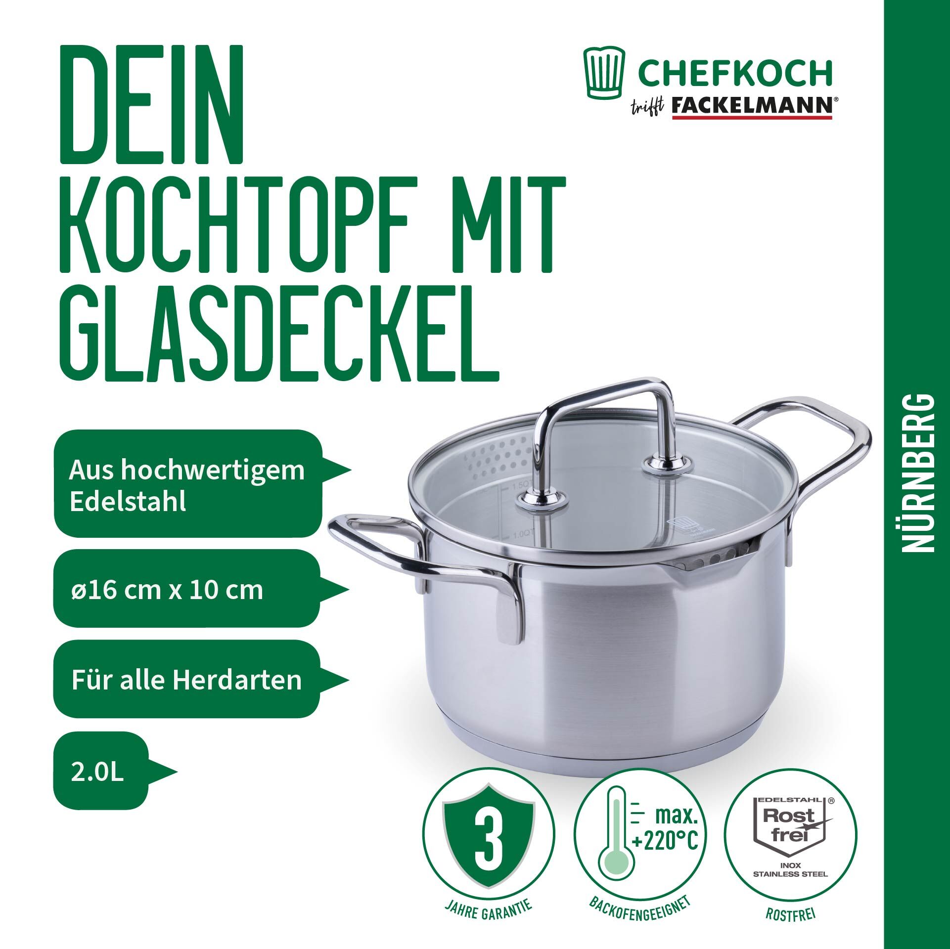 Kochtopf mit Glasdeckel Nürnberg, Ø16cm