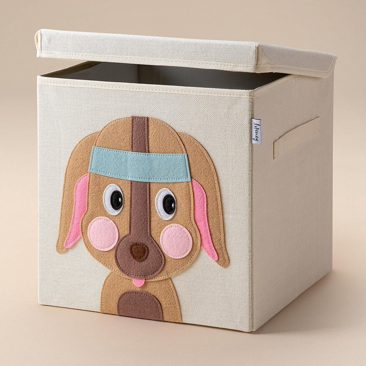 Aufbewahrungsbox mit Deckel, Hund, beige, 33x33x33cm
