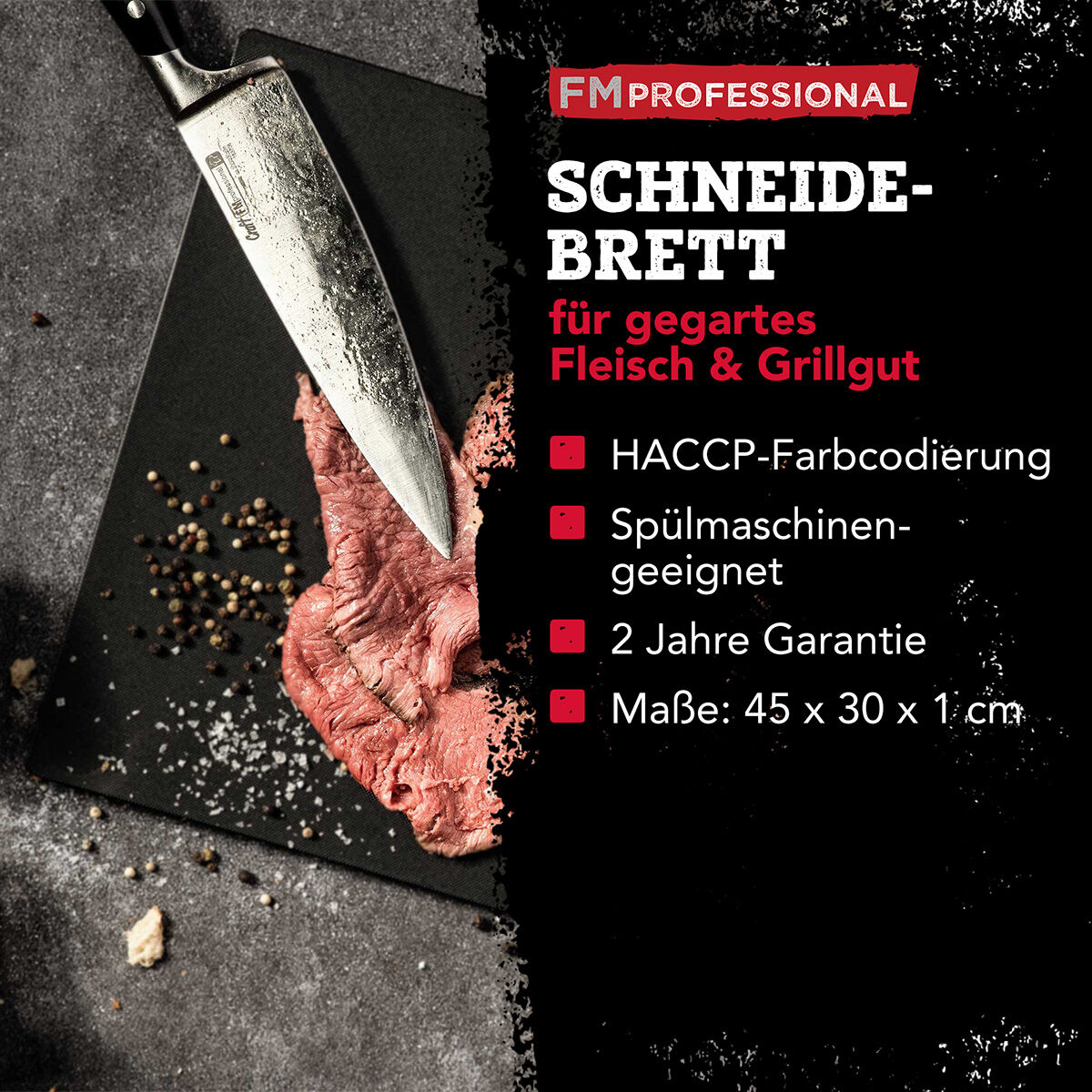 Schneidebrett HACCP für gekochtes Fleisch, 45x30cm, schwarz