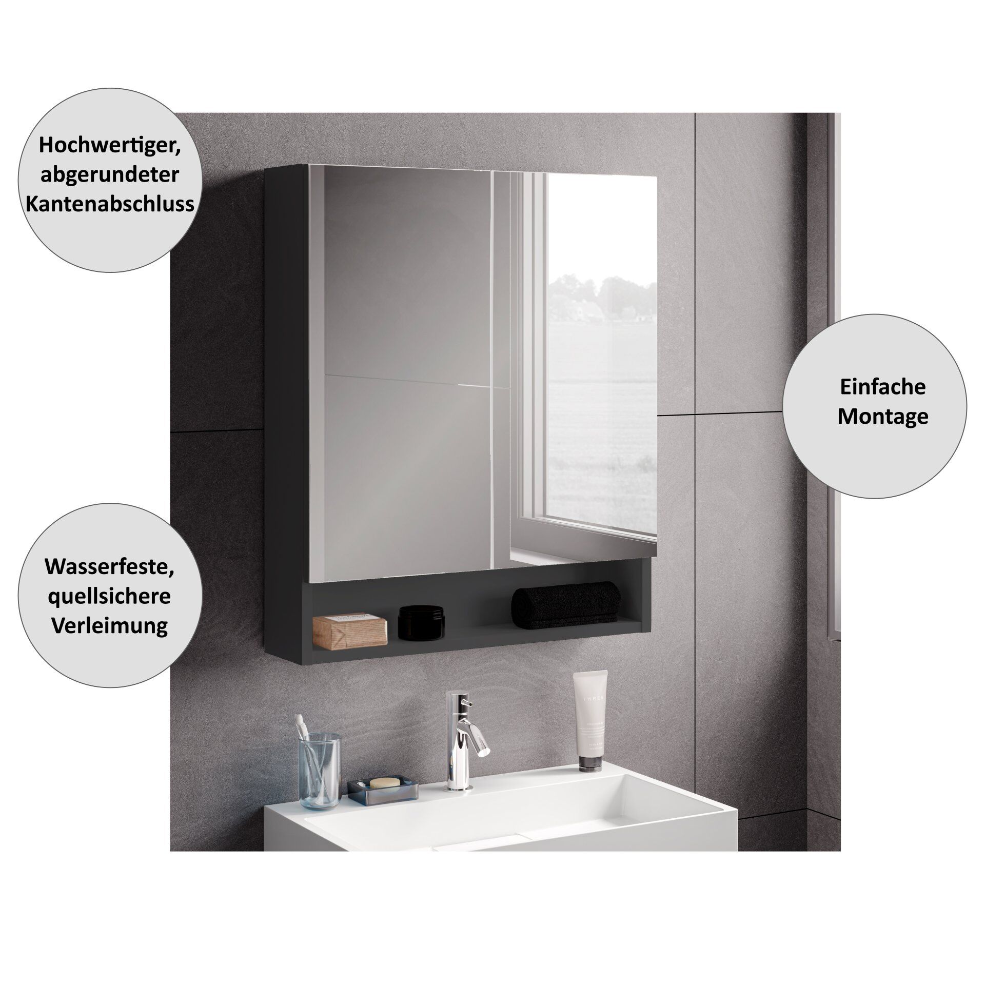 Spiegelschrank Easy, 60cm, Anthrazit