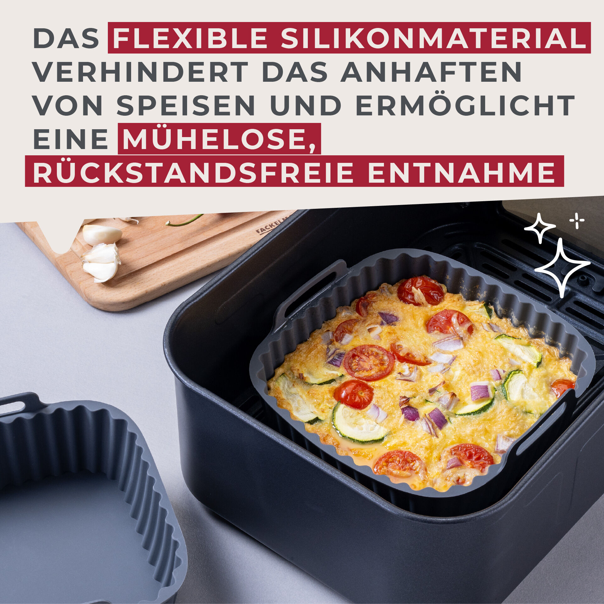 Silikonform für Heißluftfritteuse eckig, 15x15x5cm