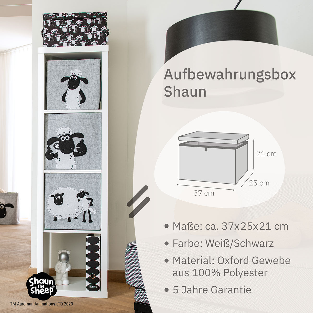 Aufbewahrungsbox mit Deckel Shaun schwarz, 25x37x21cm