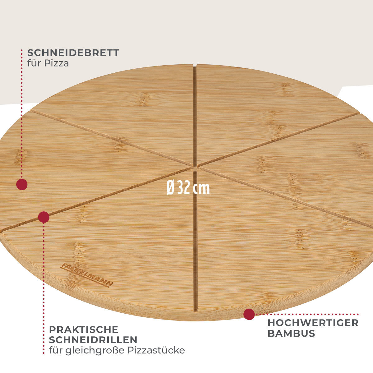 Schneidebrett mit Stückeinteilung, Ø32cm, FAIR