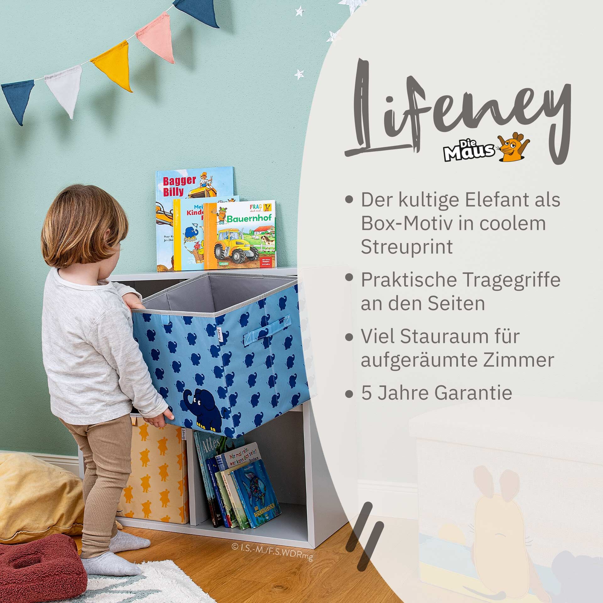 Aufbewahrungsbox DieMaus Elefant, blau