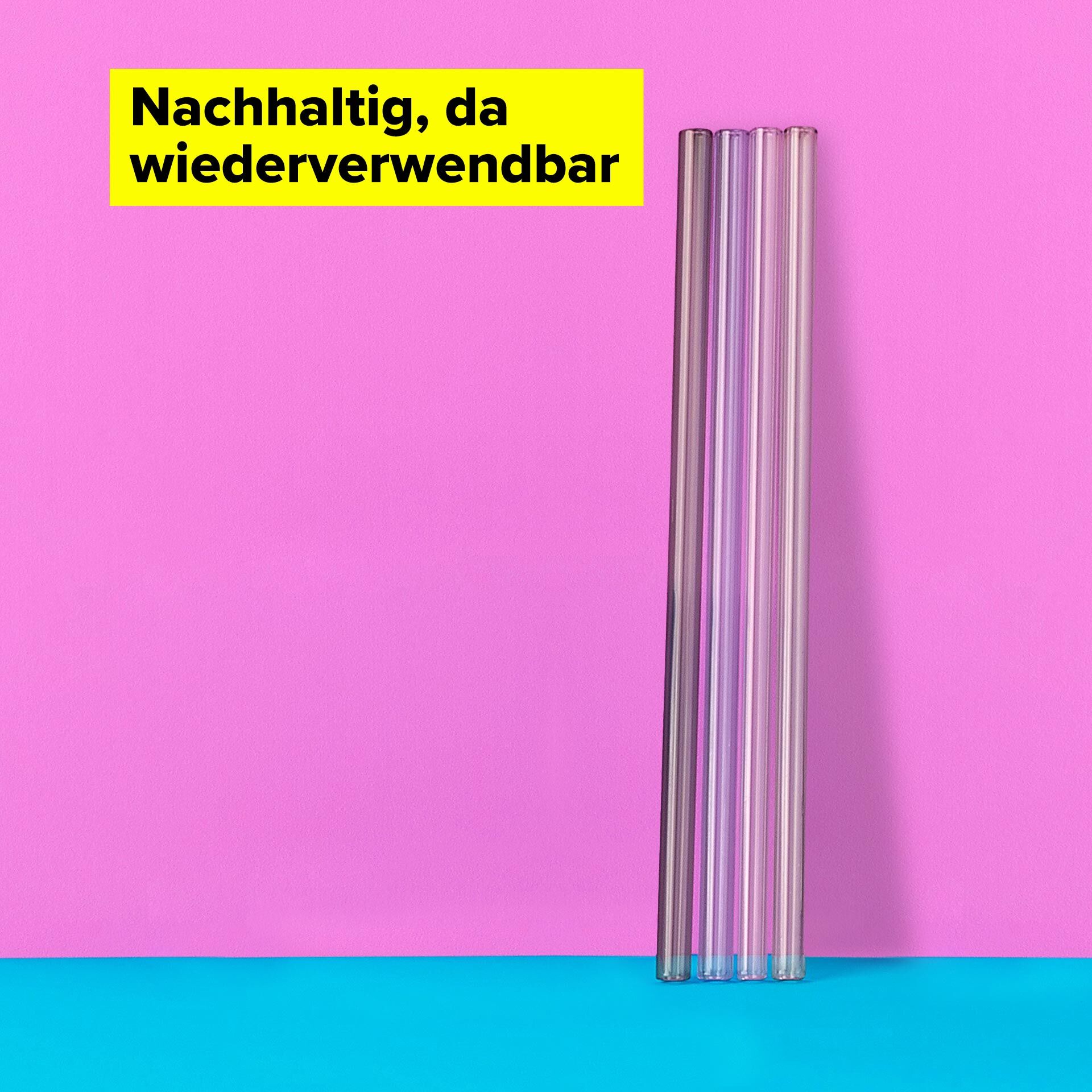 Strohhalme wiederverwendbar, inkl. Reinigungsbürste, 4 Stück, Glas