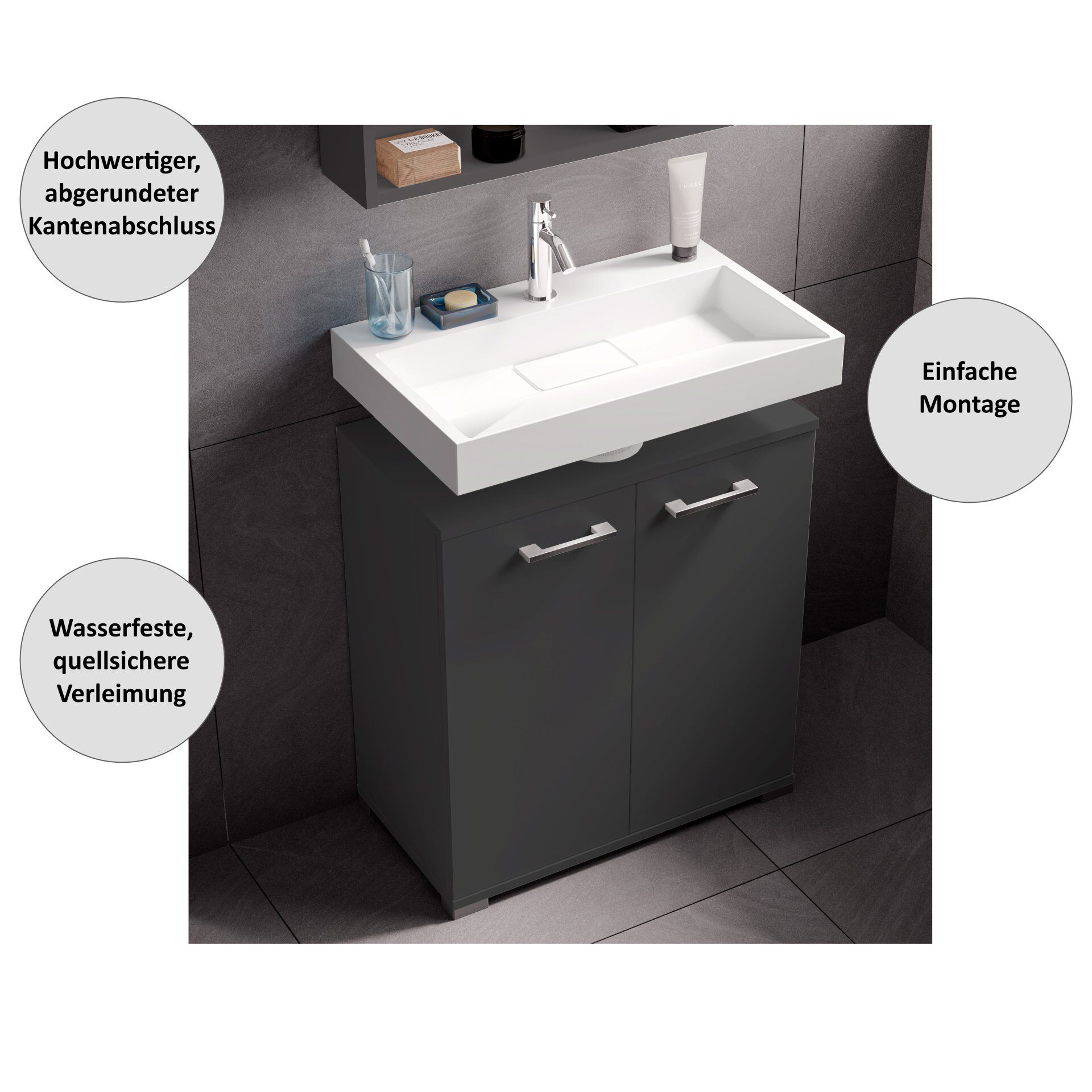 Waschbeckenunterschrank Easy, 60cm, Anthrazit, stehend