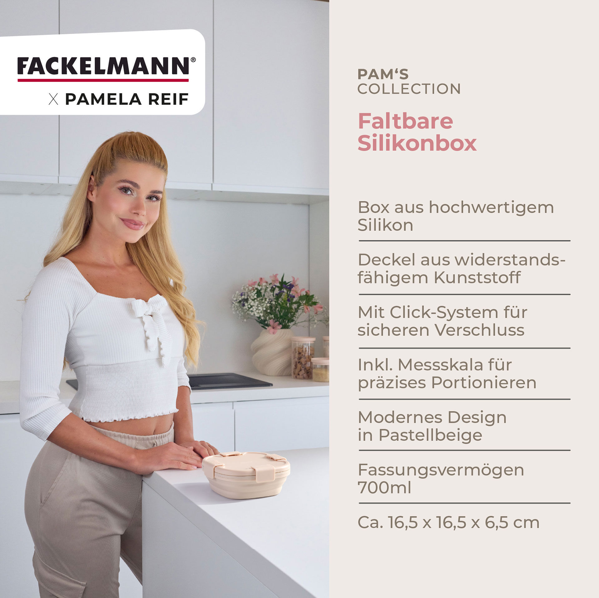 Pamela Reif Snack Box faltbar, eckig, 17x17x7cm, beige