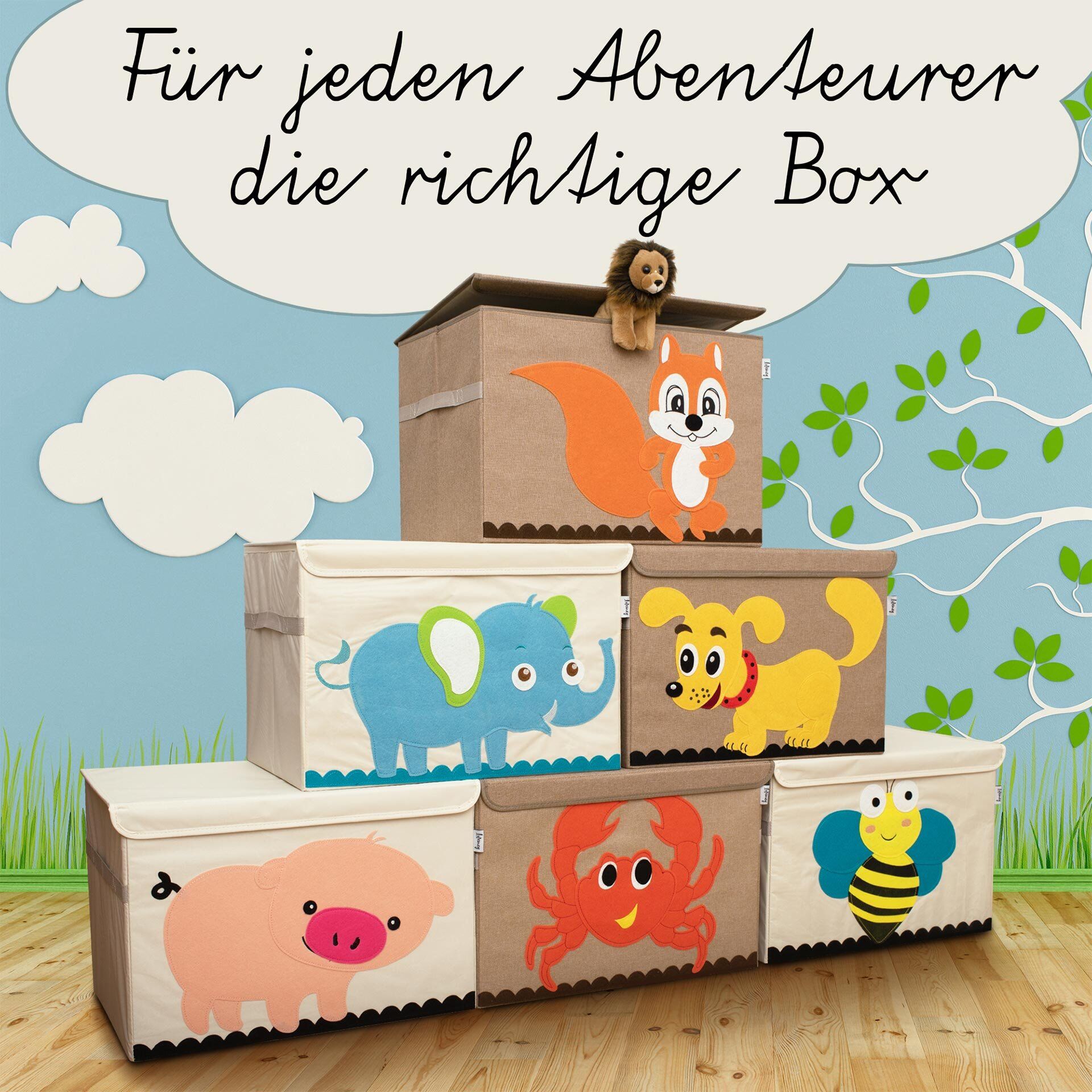 Aufbewahrungsbox mit Deckel, Elefant, groß, 51x36x36cm