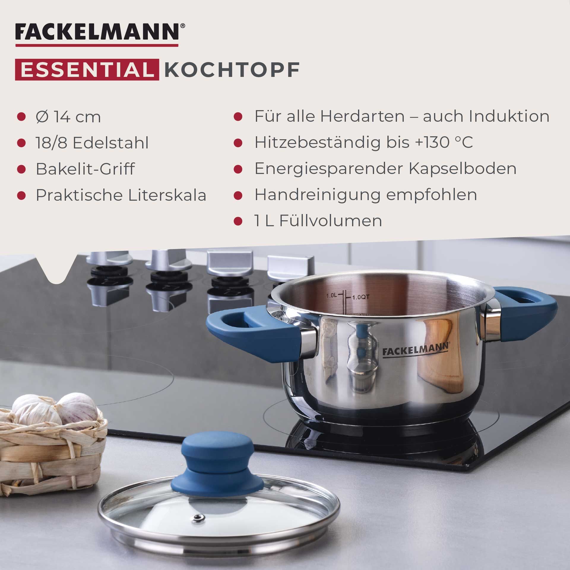 Kochtopf mit Deckel Essential, Ø14cm, blau