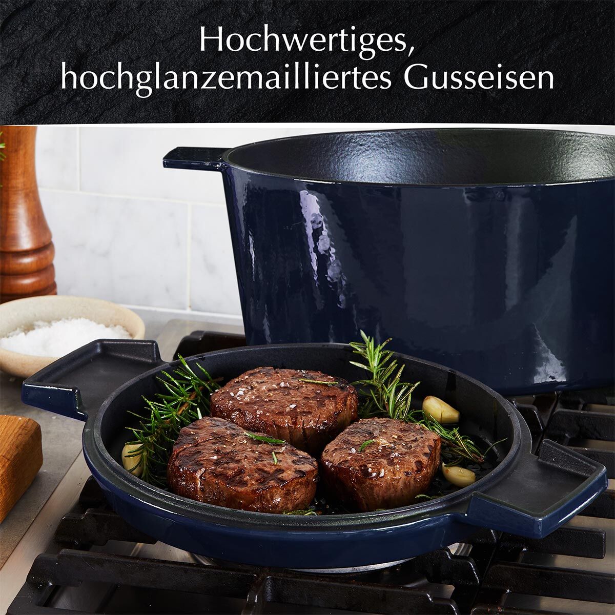 Cocotte mit Grilldeckel, 24cm, Gusseisen, blau Cocotte mit Grilldeckel, 24cm, Gusseisen, blau
