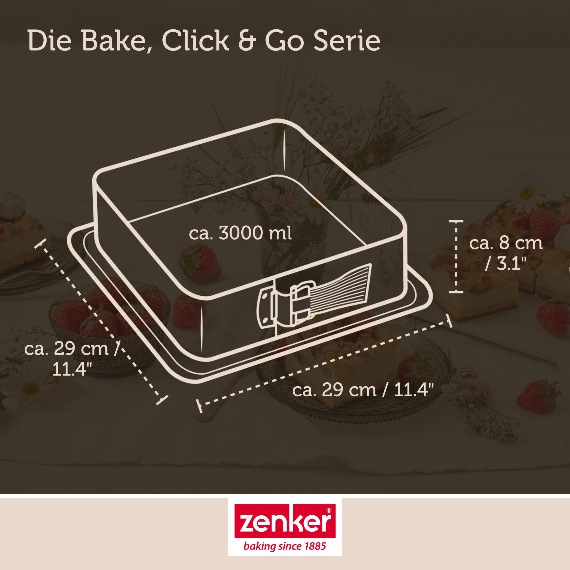 Springform quadratisch Bake, Click & Go, 24x24cm