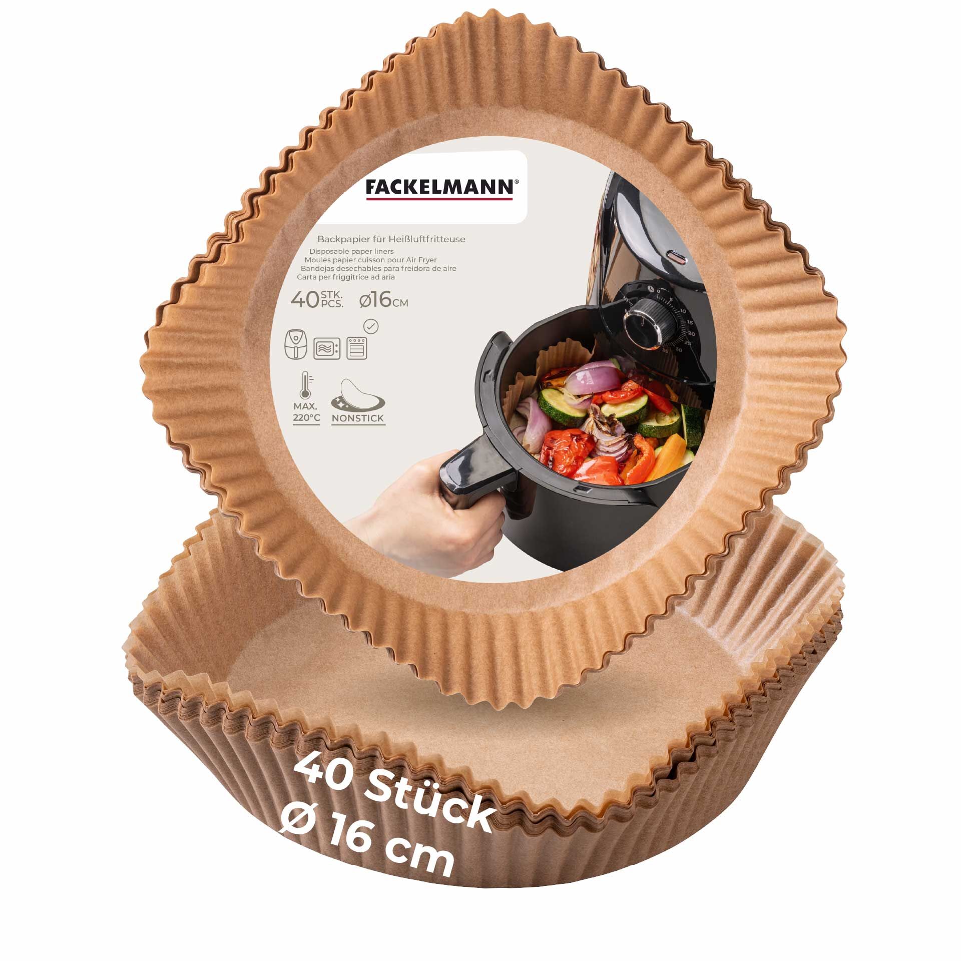 Backpapier für Heißluftfritteuse, rund, 16cm, 40 Stk.