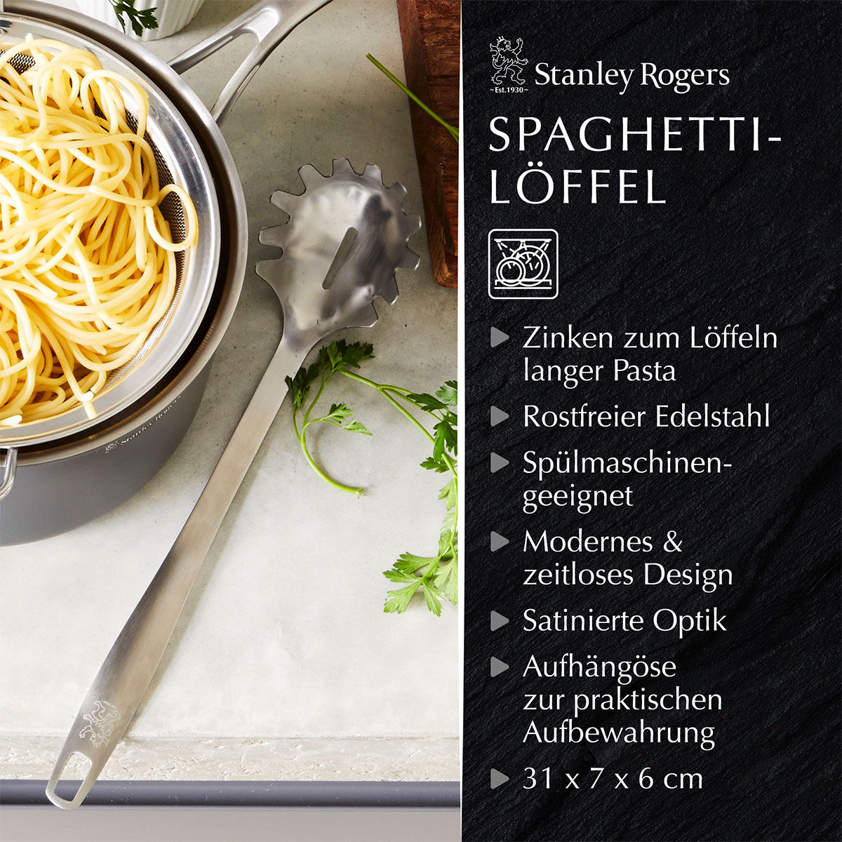 Spaghettilöffel Satin, 31cm, Edelstahl