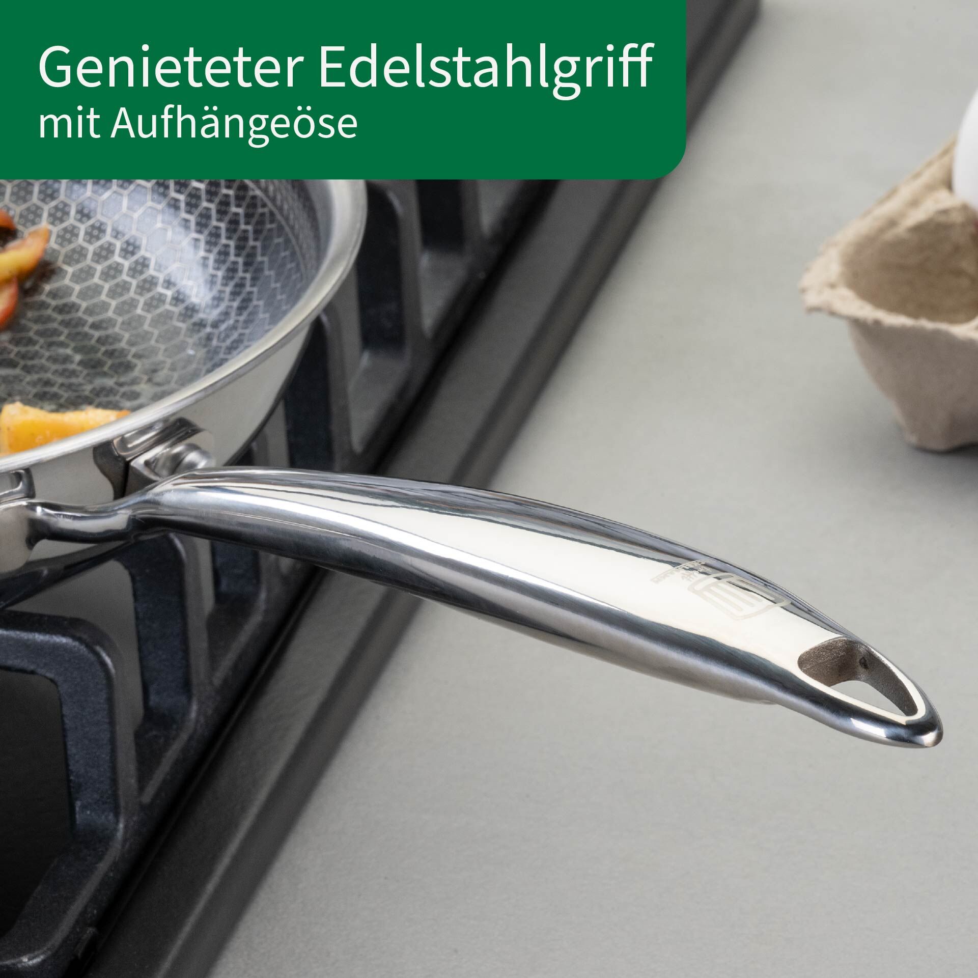Bratpfanne Kiel, Edelstahl, antihaft, Wabenboden, Ø24cm