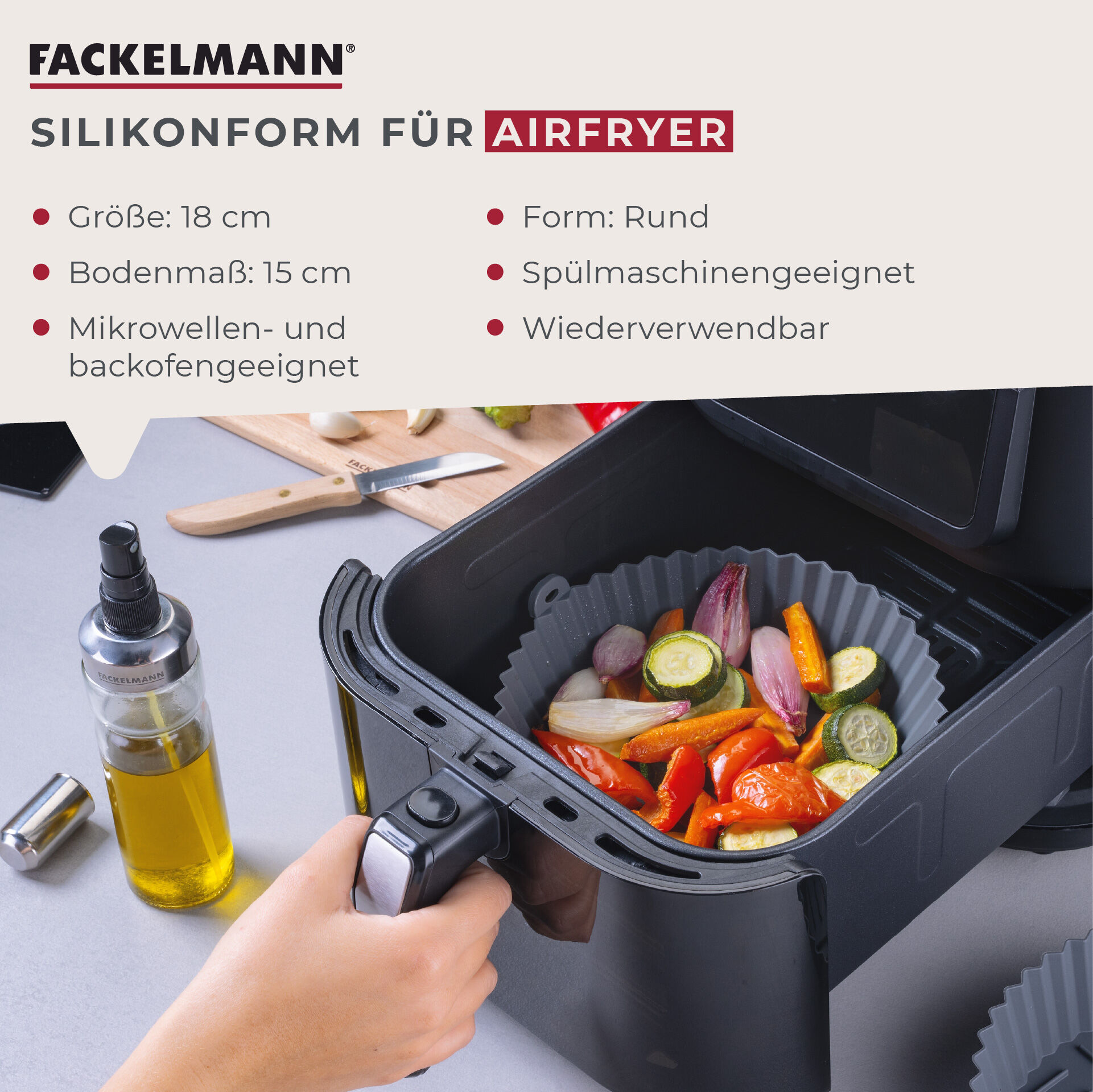 Silikonform für Heißluftfritteuse rund, Ø15cm